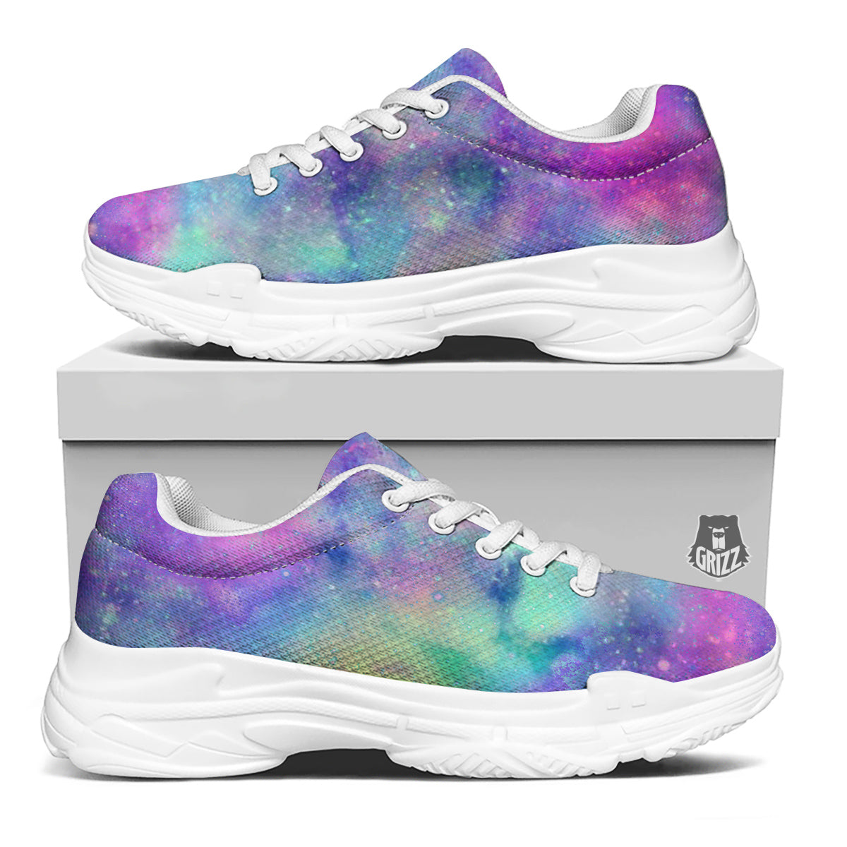Galaxy Space Colorful Universe Print White Chunky Shoes-grizzshop