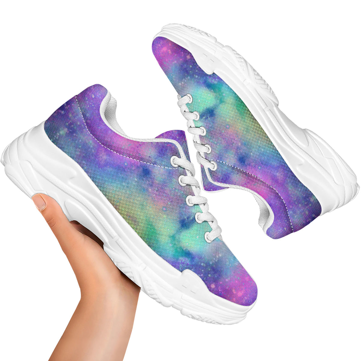Galaxy Space Colorful Universe Print White Chunky Shoes-grizzshop