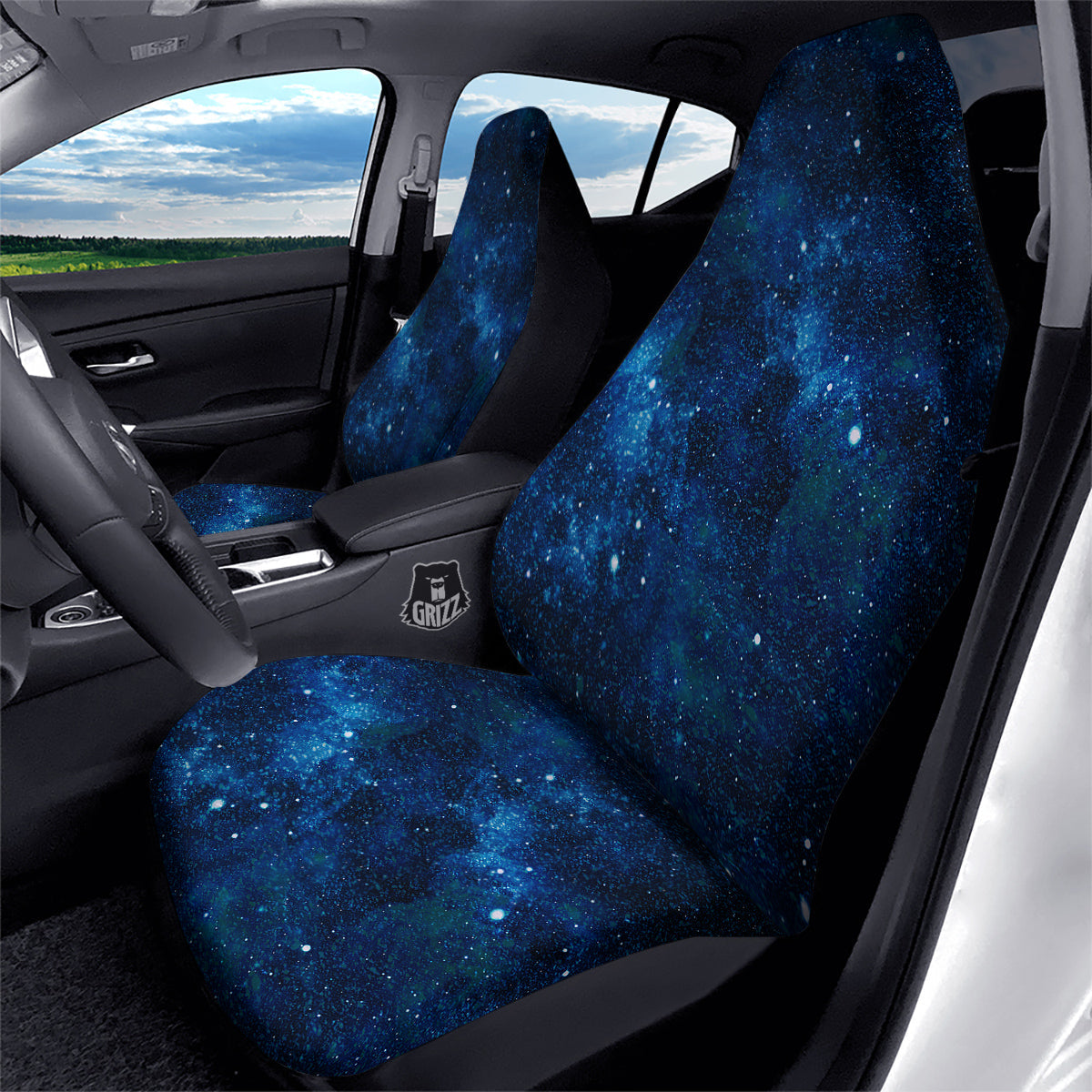 Galaxy Space Dark Blue Print Car Seat Covers-grizzshop