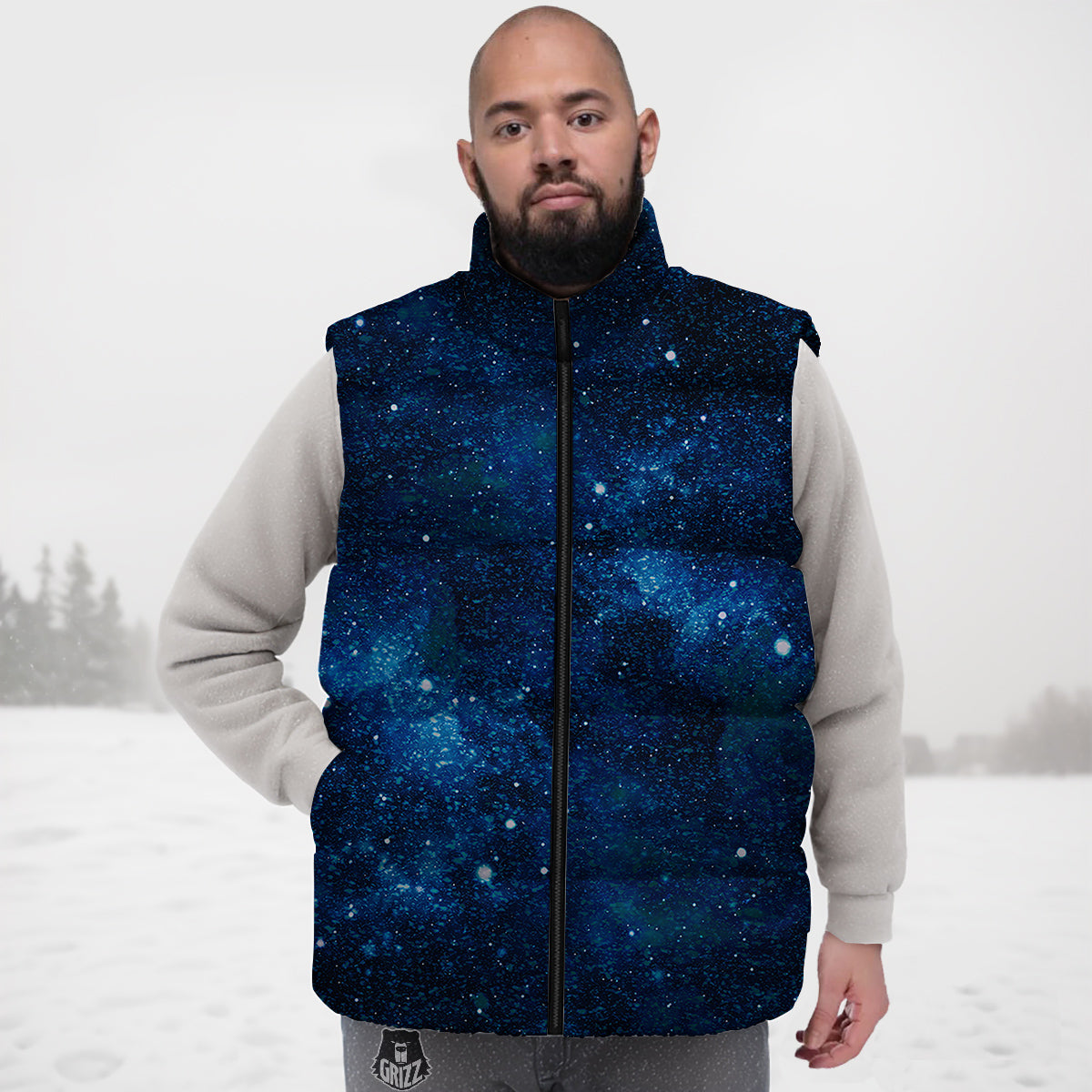 Galaxy Space Dark Blue Print Down Vest