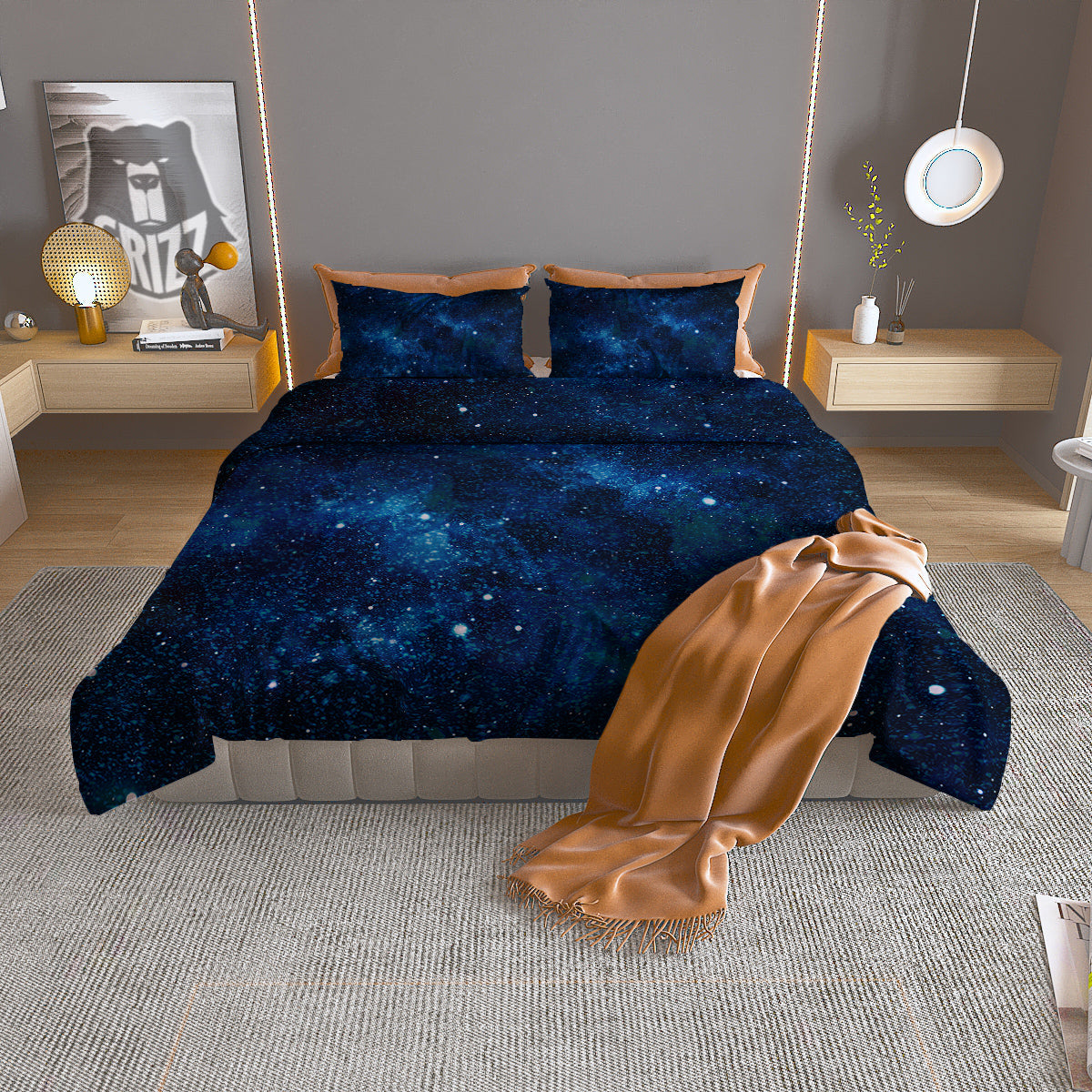 Galaxy Space Dark Blue Print Duvet Cover Bedding Set