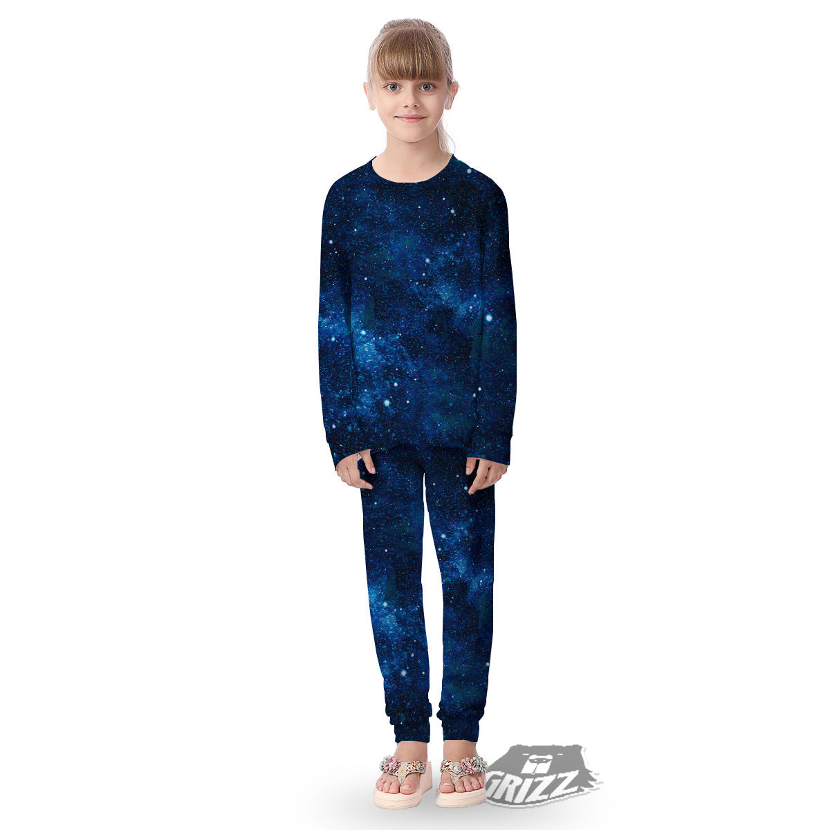 Galaxy Space Dark Blue Print Kid's Pajamas-grizzshop