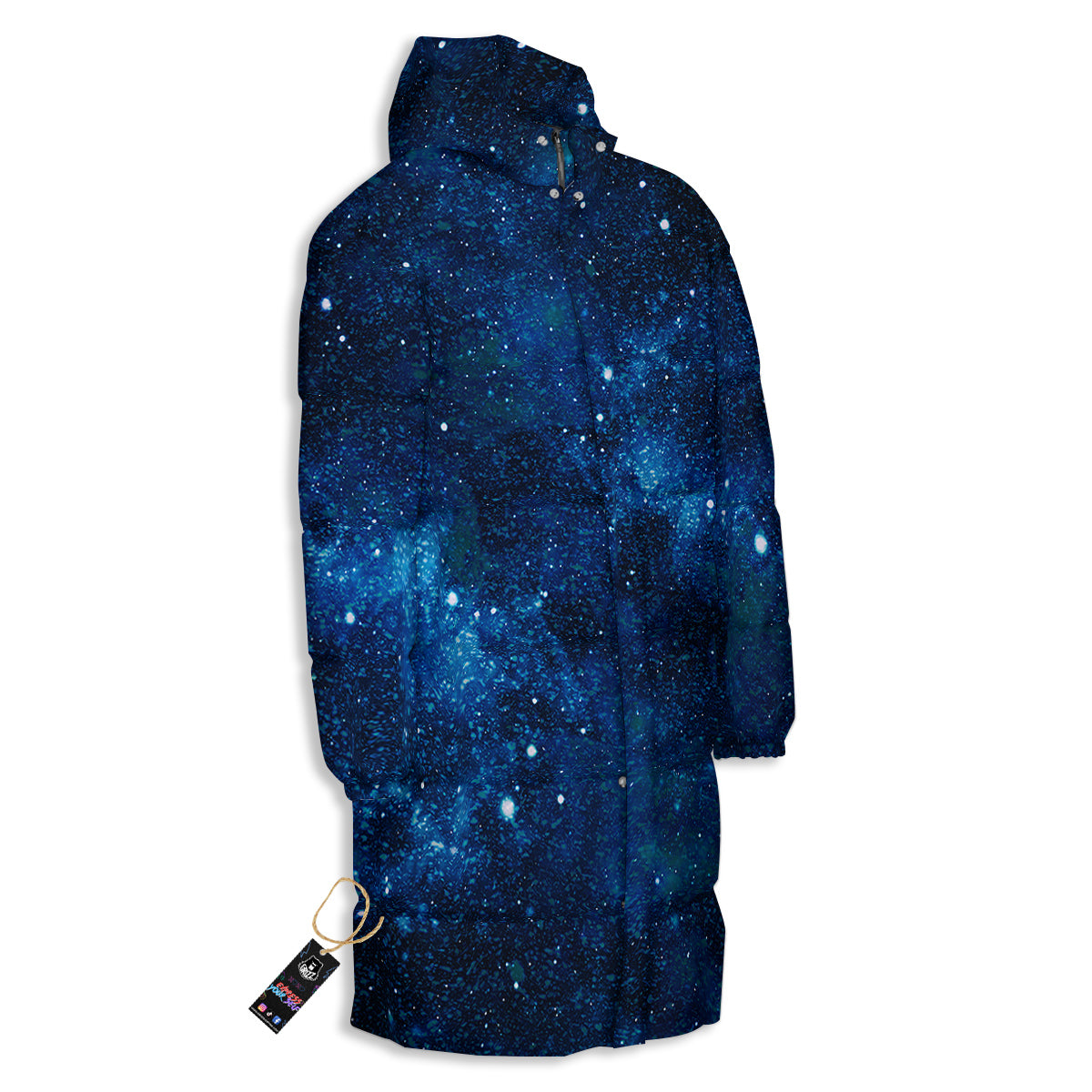 Galaxy Space Dark Blue Print Long Down Jacket-grizzshop