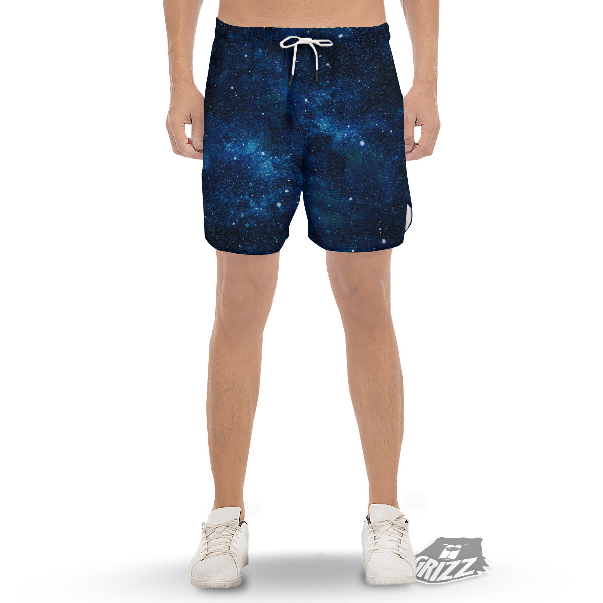 Galaxy Space Dark Blue Print Men's Gym Shorts-grizzshop