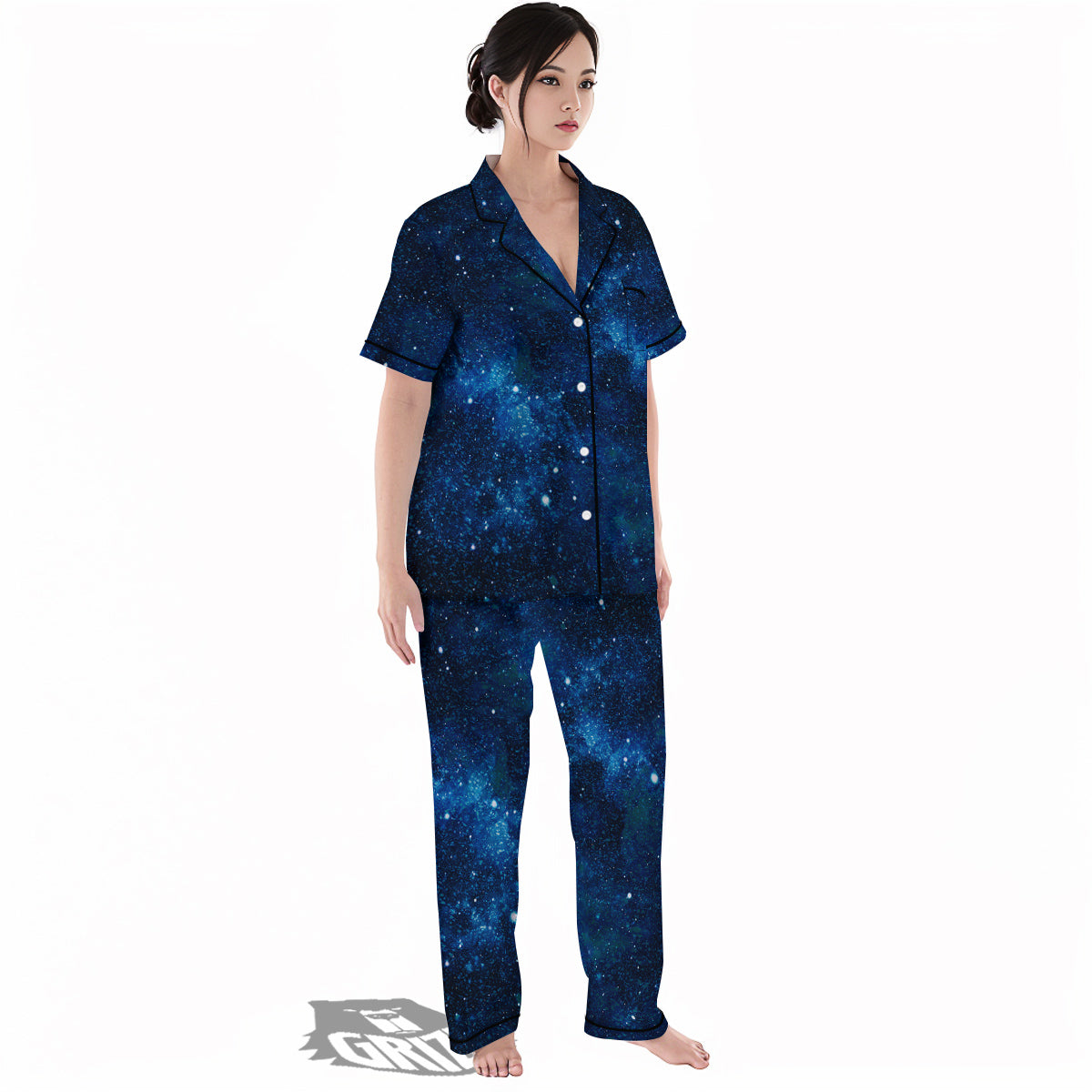 Galaxy Space Dark Blue Print Women's Pajamas Set-grizzshop