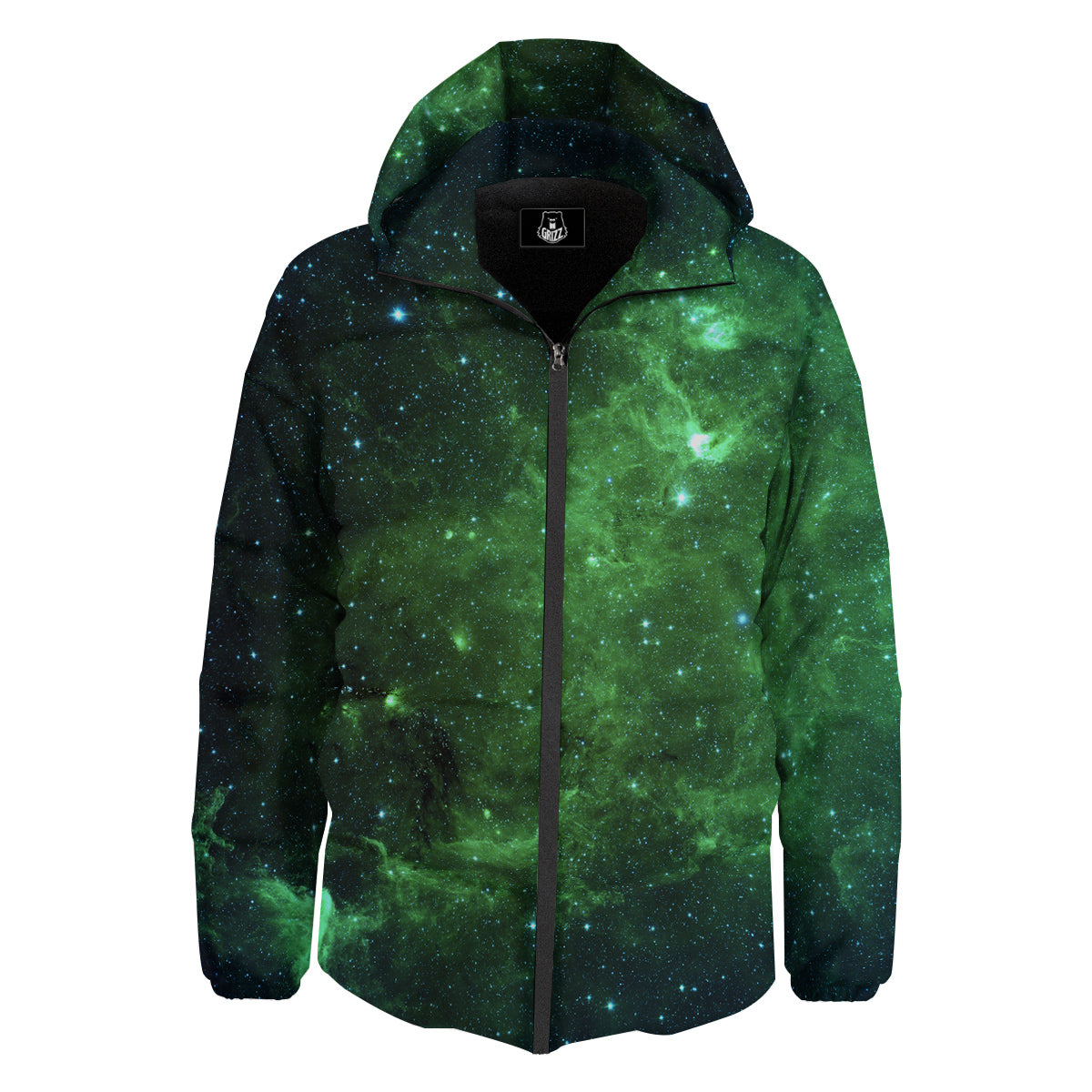 Galaxy Space Dark Green Print Down Jacket-grizzshop