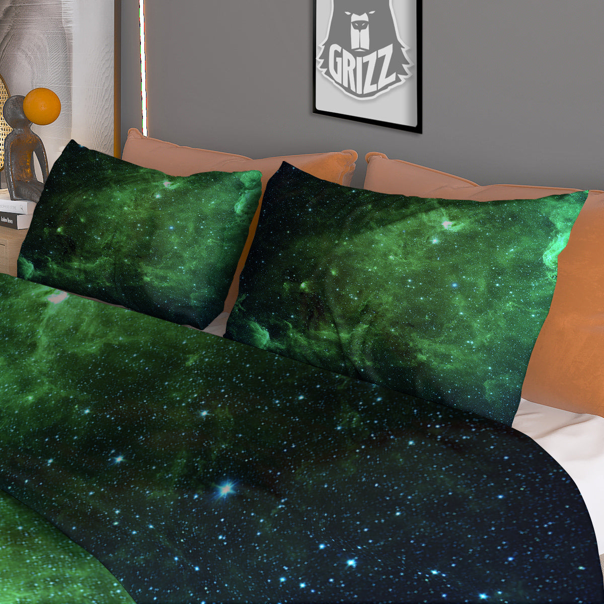 Galaxy Space Dark Green Print Duvet Cover Bedding Set