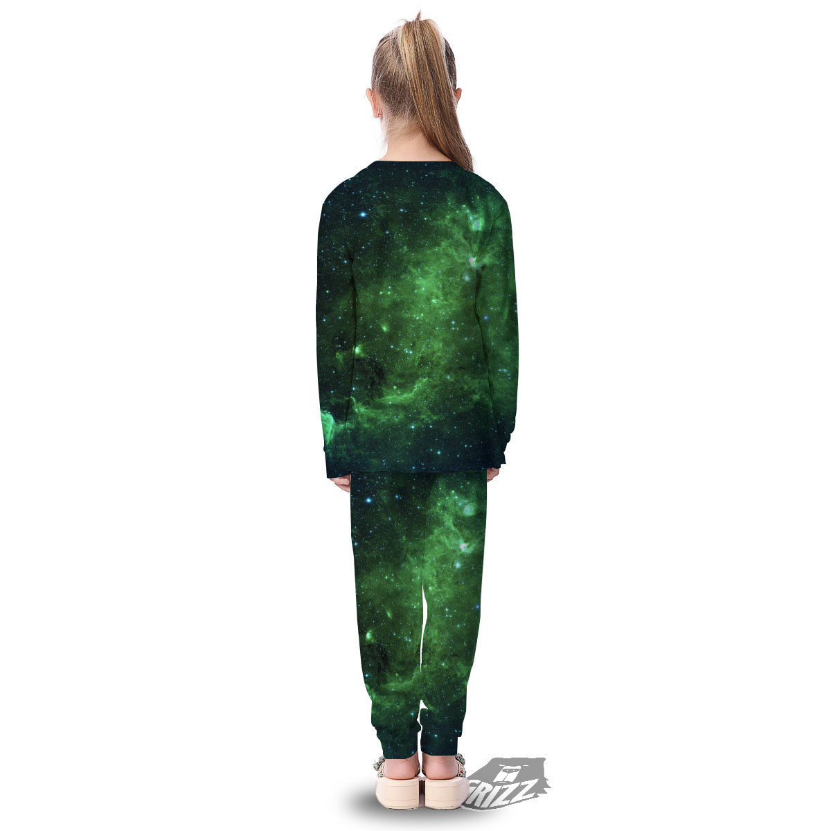 Galaxy Space Dark Green Print Kid's Pajamas-grizzshop