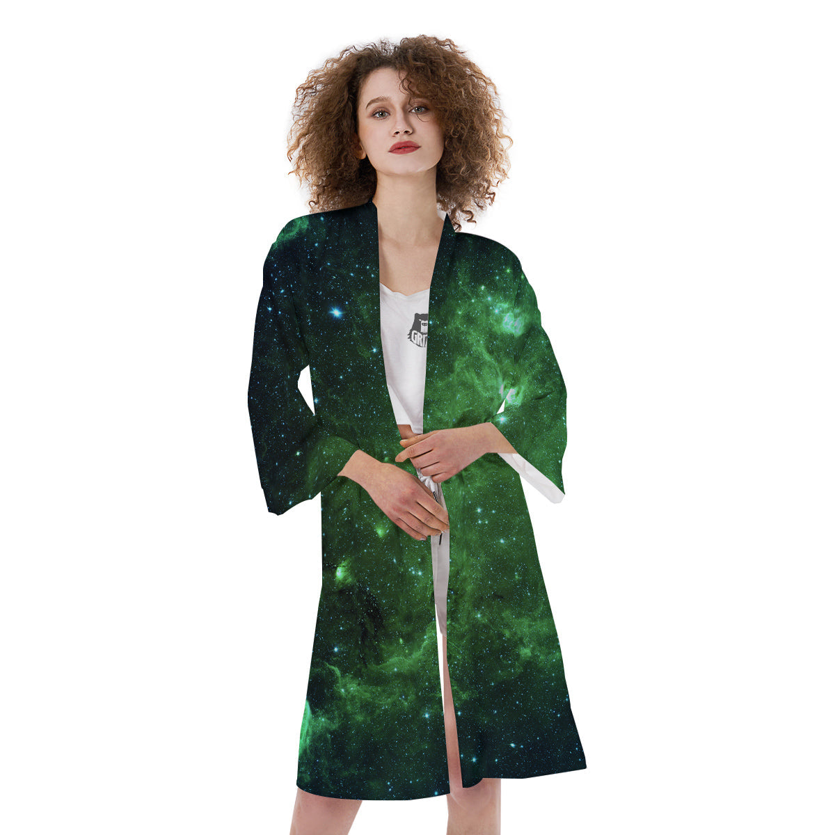 Galaxy Space Dark Green Print Kimono-grizzshop