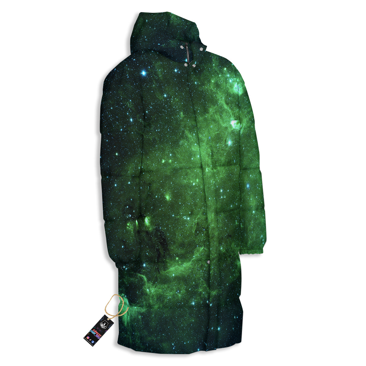 Galaxy Space Dark Green Print Long Down Jacket-grizzshop