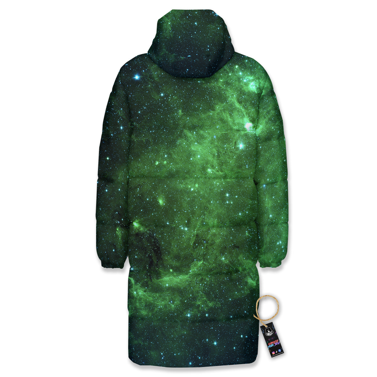 Galaxy Space Dark Green Print Long Down Jacket-grizzshop
