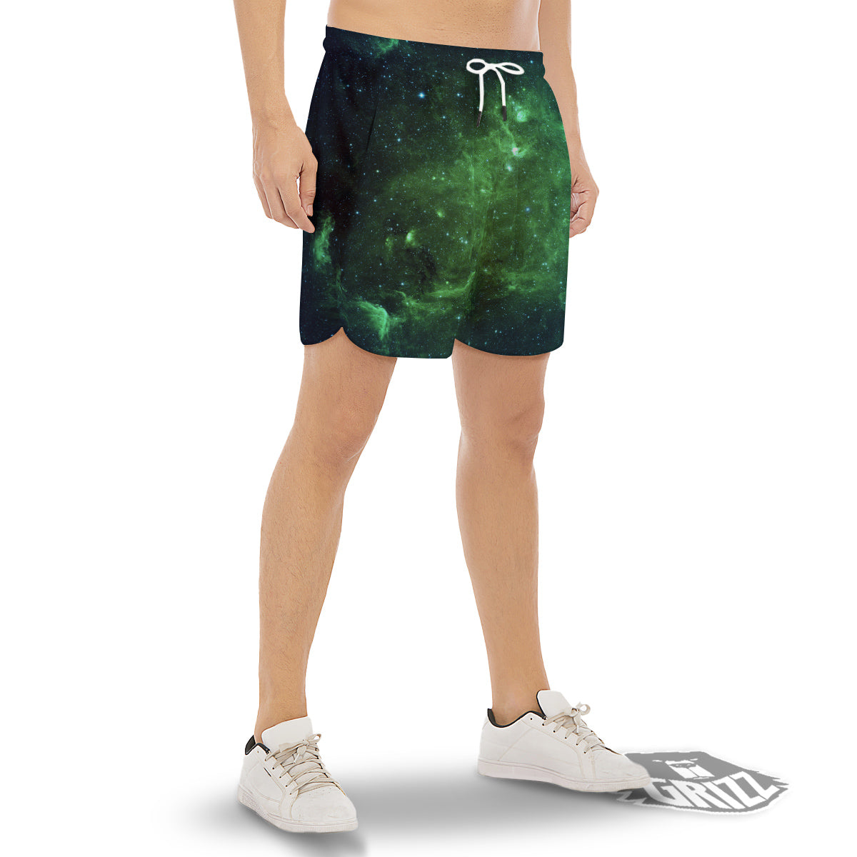 Galaxy Space Dark Green Print Men's Gym Shorts-grizzshop