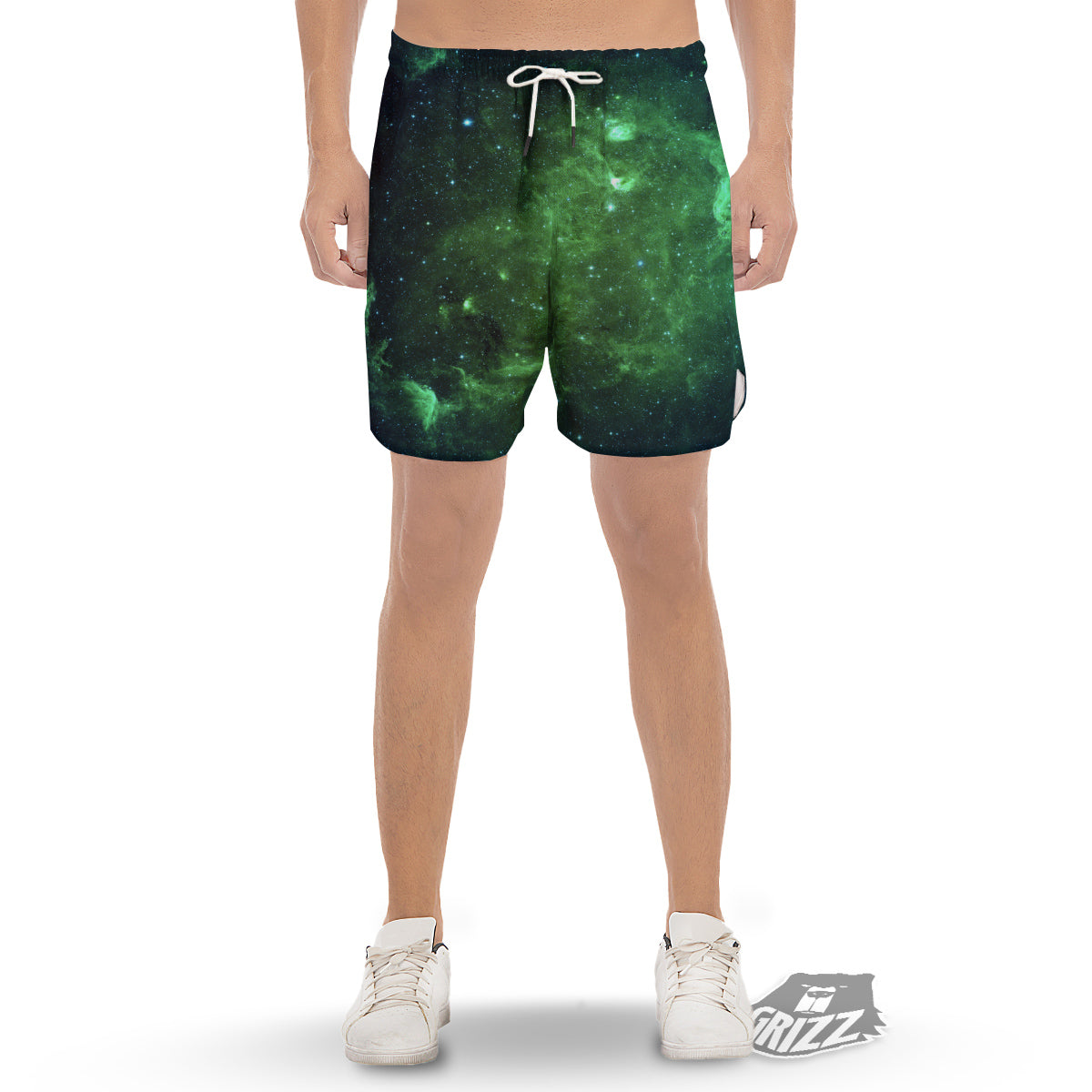 Galaxy Space Dark Green Print Men's Gym Shorts-grizzshop