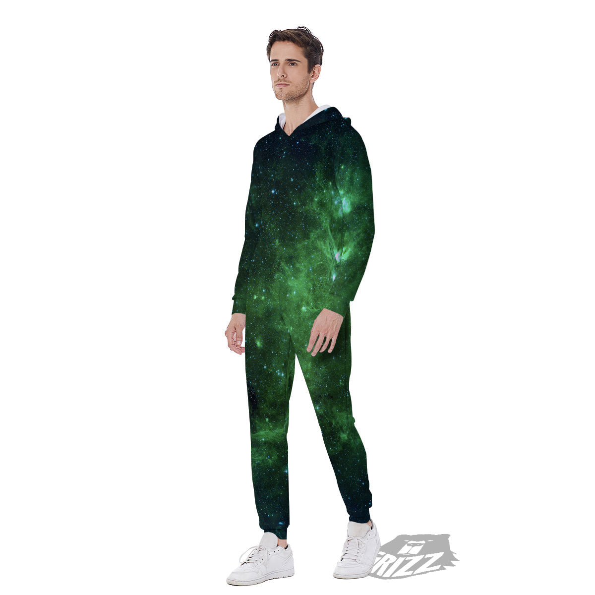 Galaxy Space Dark Green Print Men's Jumpsuit-grizzshop