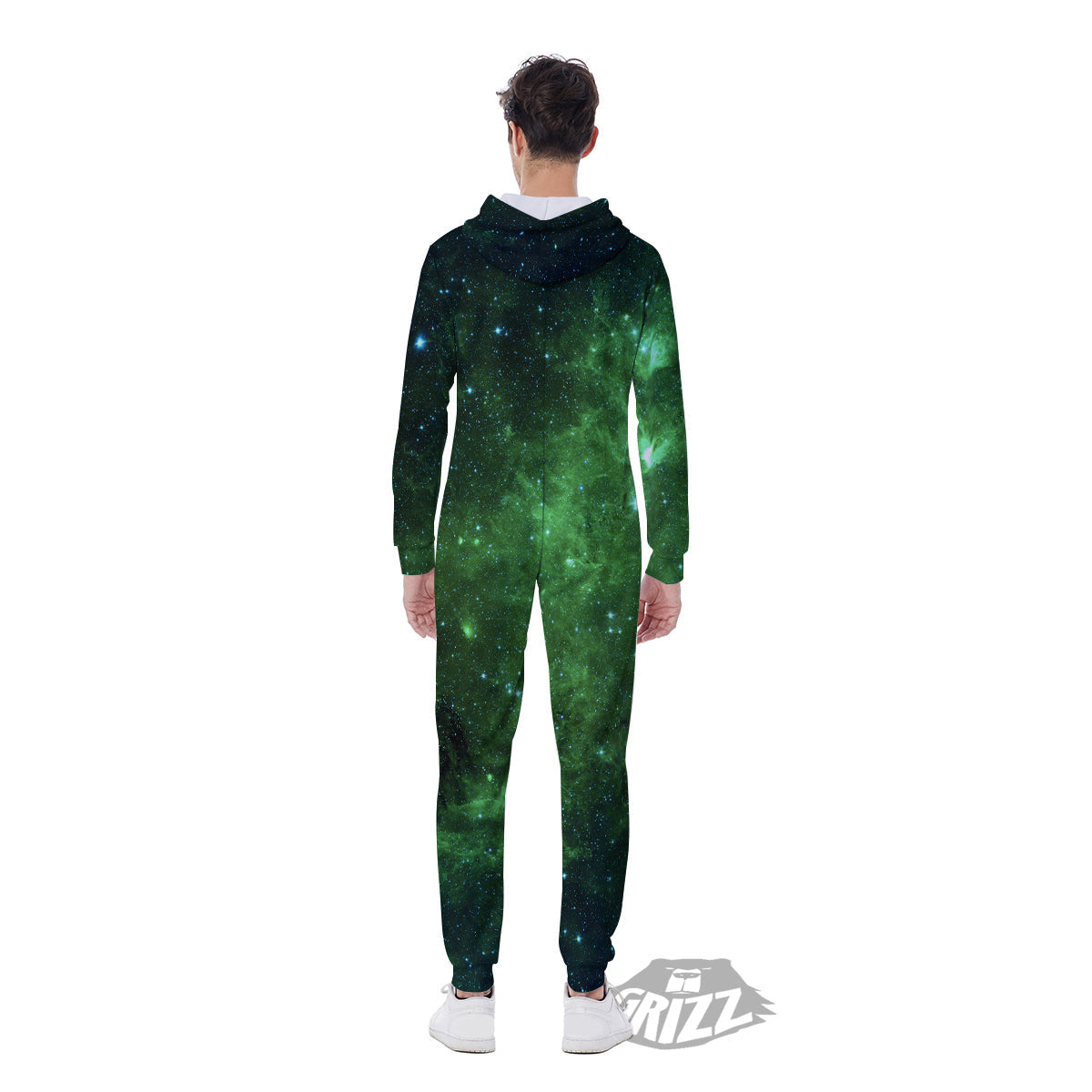 Galaxy Space Dark Green Print Men's Jumpsuit-grizzshop