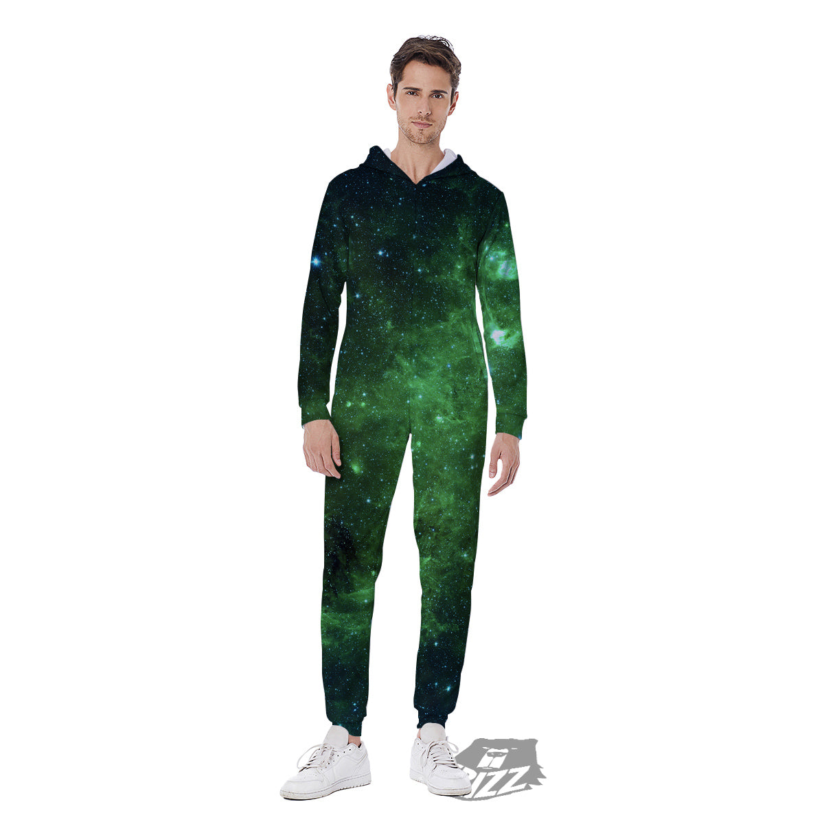 Galaxy Space Dark Green Print Men's Jumpsuit-grizzshop