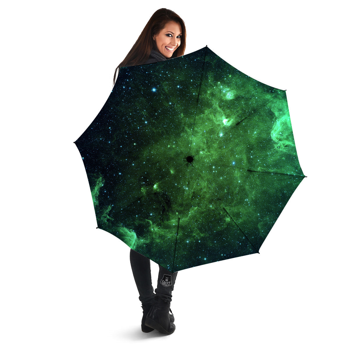 Galaxy Space Dark Green Print Umbrella-grizzshop