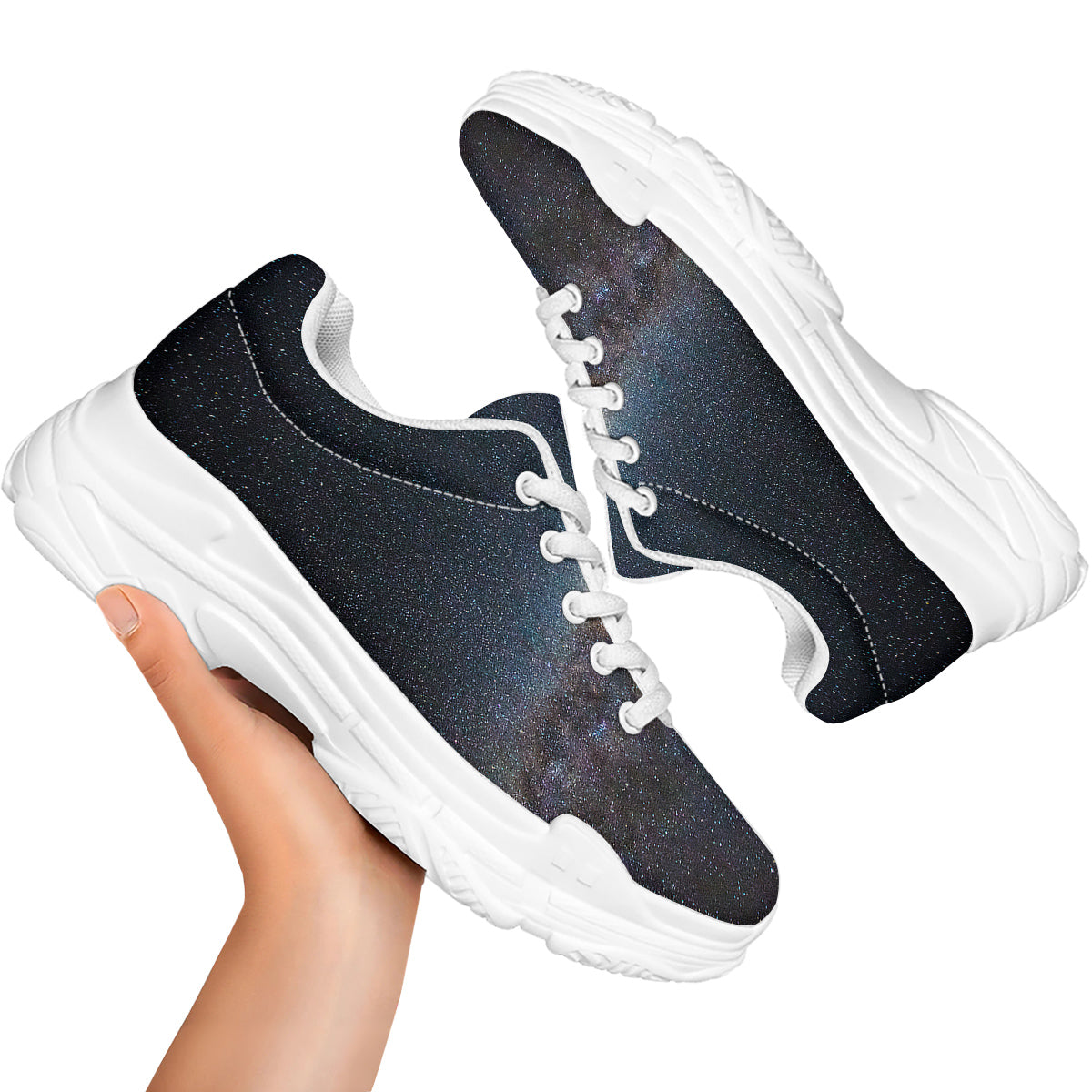 Galaxy Space Dark Milky Way Print White Chunky Shoes-grizzshop