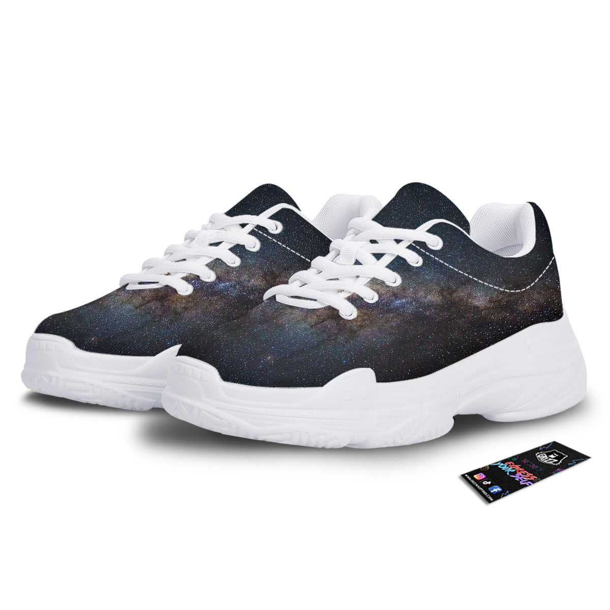 Galaxy Space Dark Milky Way Print White Chunky Shoes-grizzshop