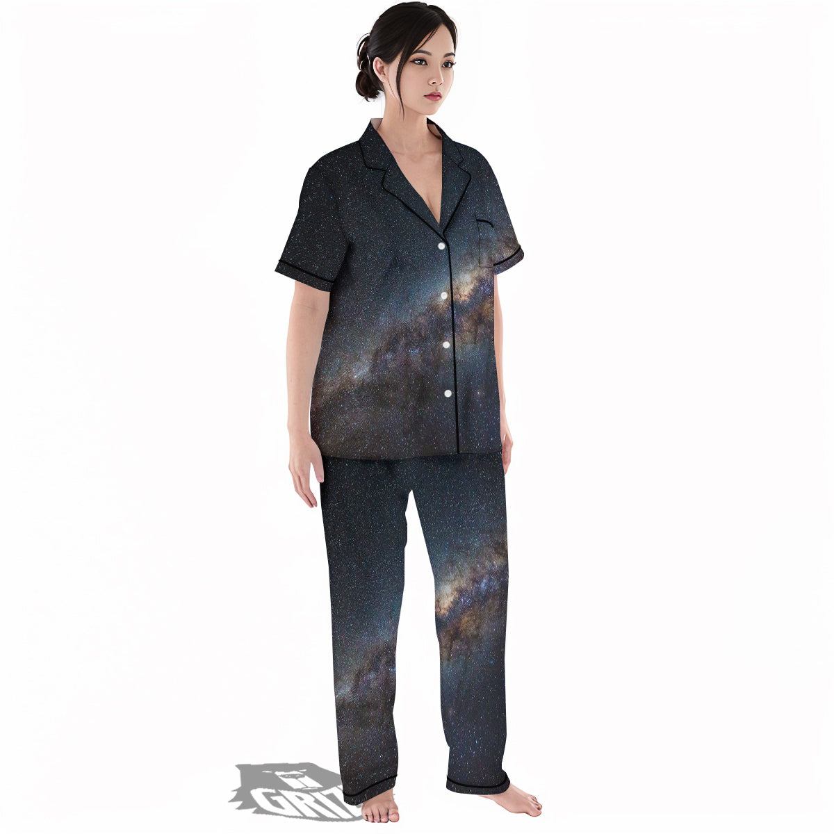 Galaxy Space Dark Milky Way Print Women's Pajamas Set-grizzshop