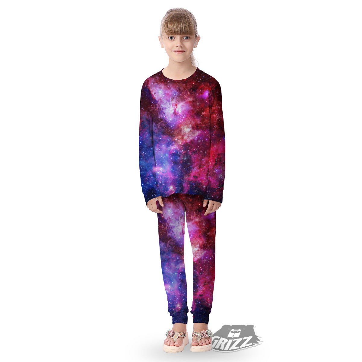 Galaxy Space Dark Purple Cosmos Print Kid's Pajamas-grizzshop