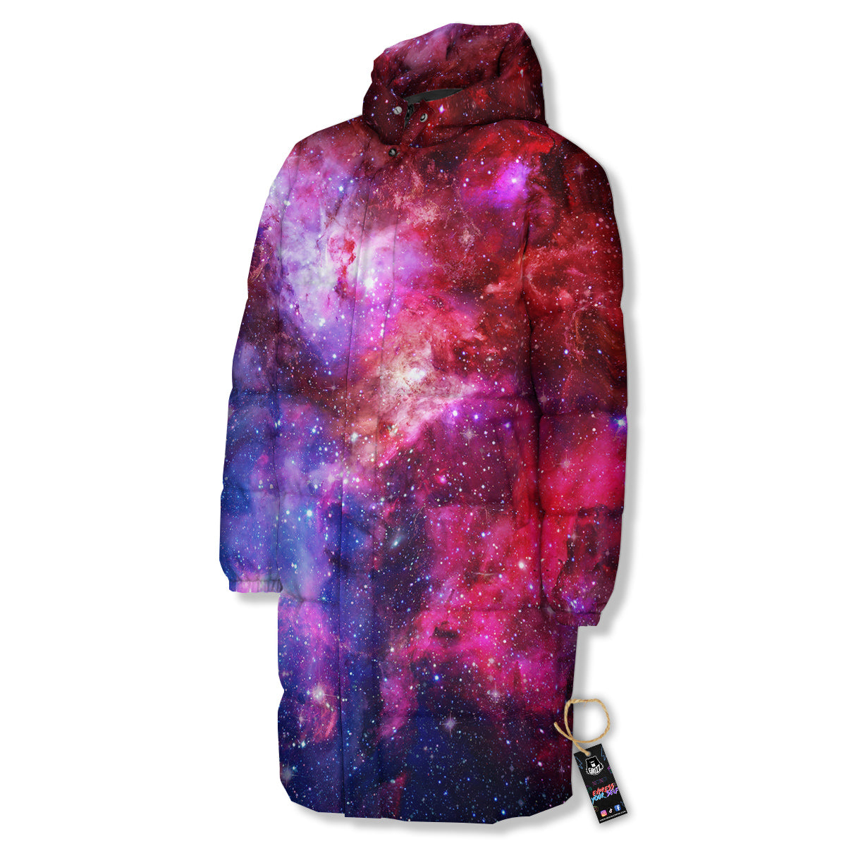 Galaxy Space Dark Purple Cosmos Print Long Down Jacket-grizzshop