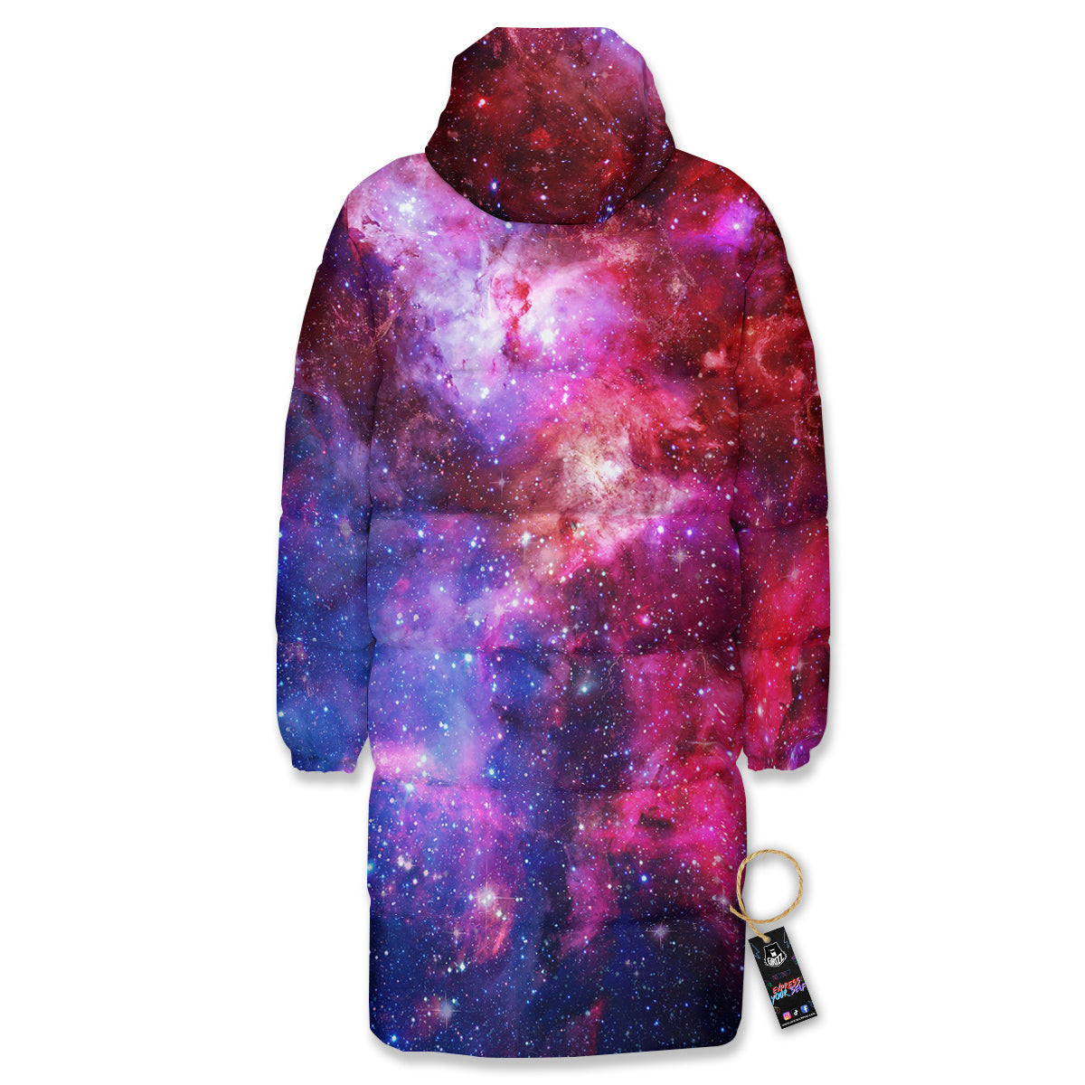 Galaxy Space Dark Purple Cosmos Print Long Down Jacket-grizzshop