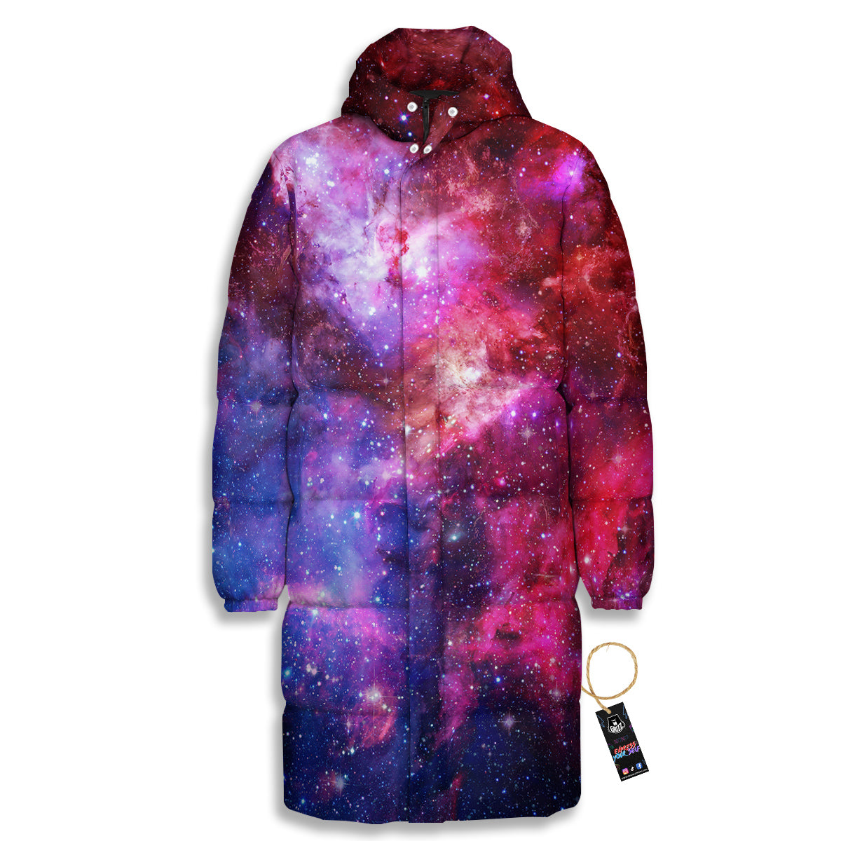 Galaxy Space Dark Purple Cosmos Print Long Down Jacket-grizzshop