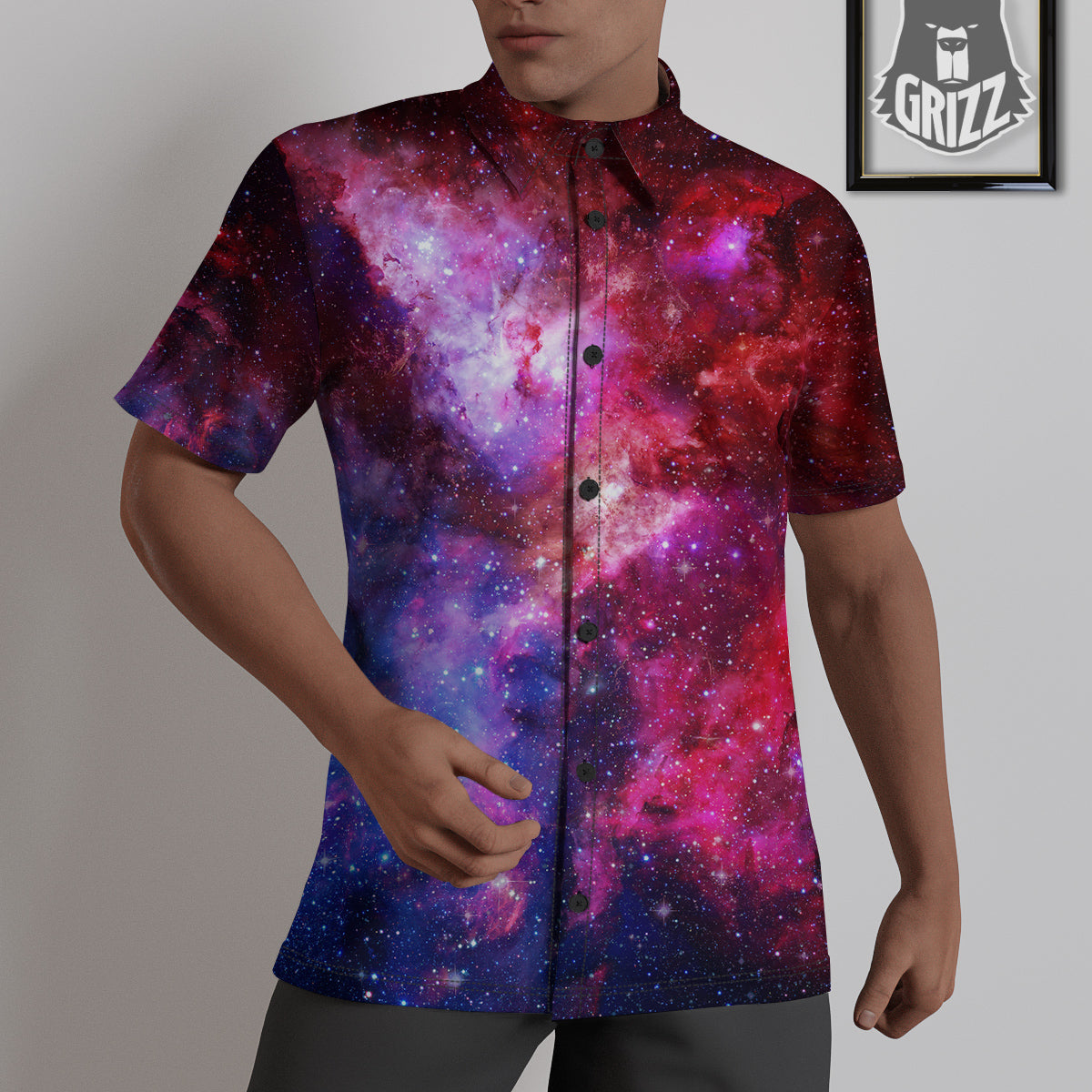 Galaxy Space Dark Purple Cosmos Print Untucked Shirts-grizzshop