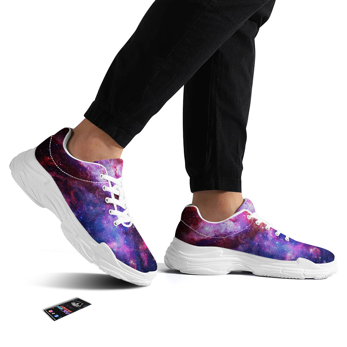 Galaxy Space Dark Purple Cosmos Print White Chunky Shoes-grizzshop