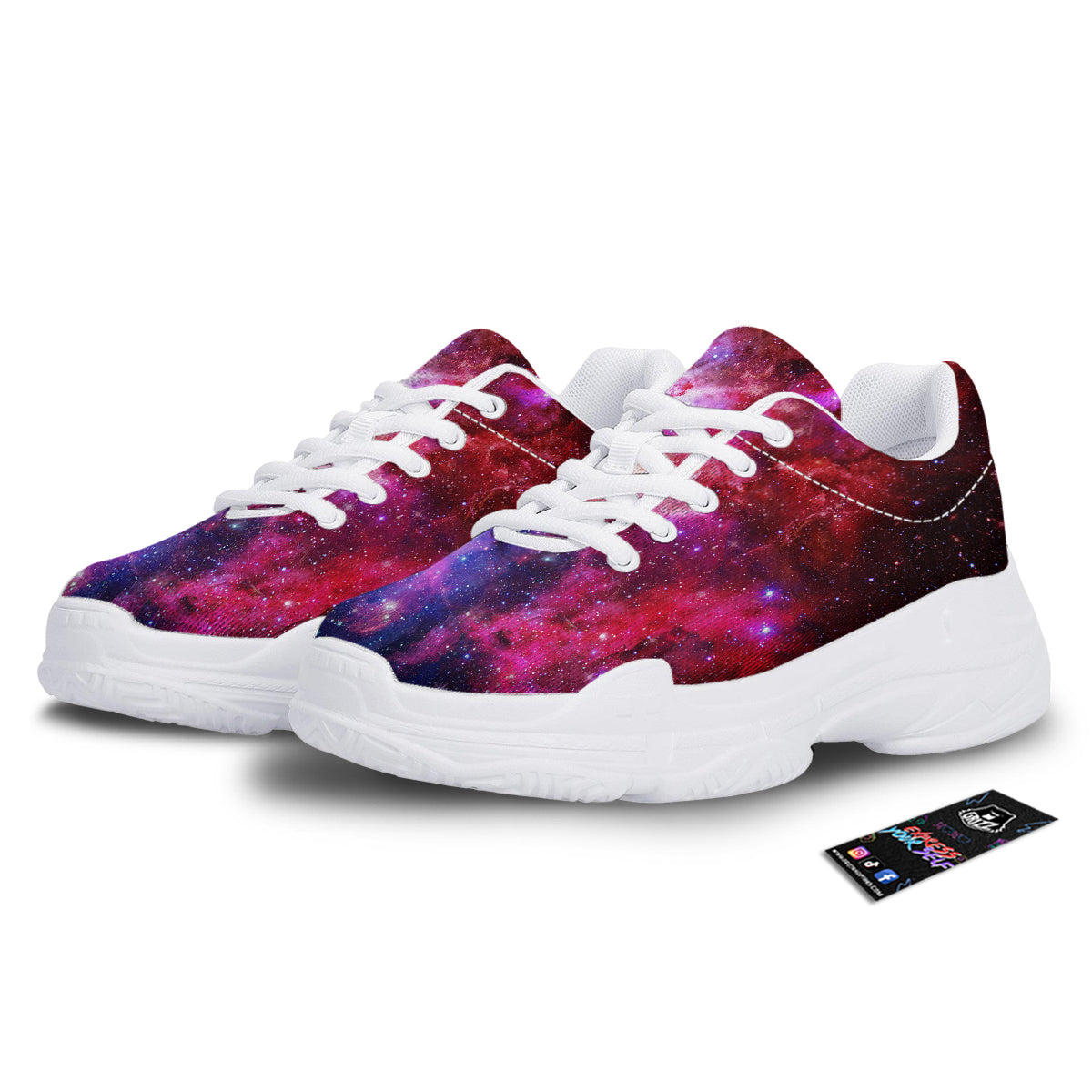 Galaxy Space Dark Purple Cosmos Print White Chunky Shoes-grizzshop