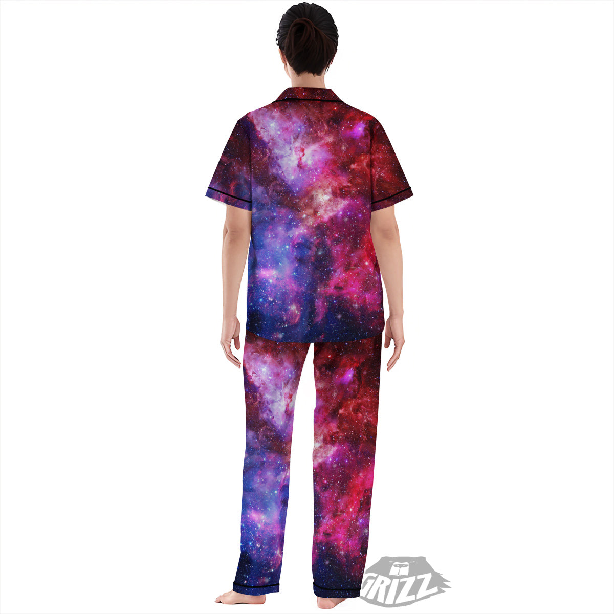 Galaxy Space Dark Purple Cosmos Print Women's Pajamas Set-grizzshop