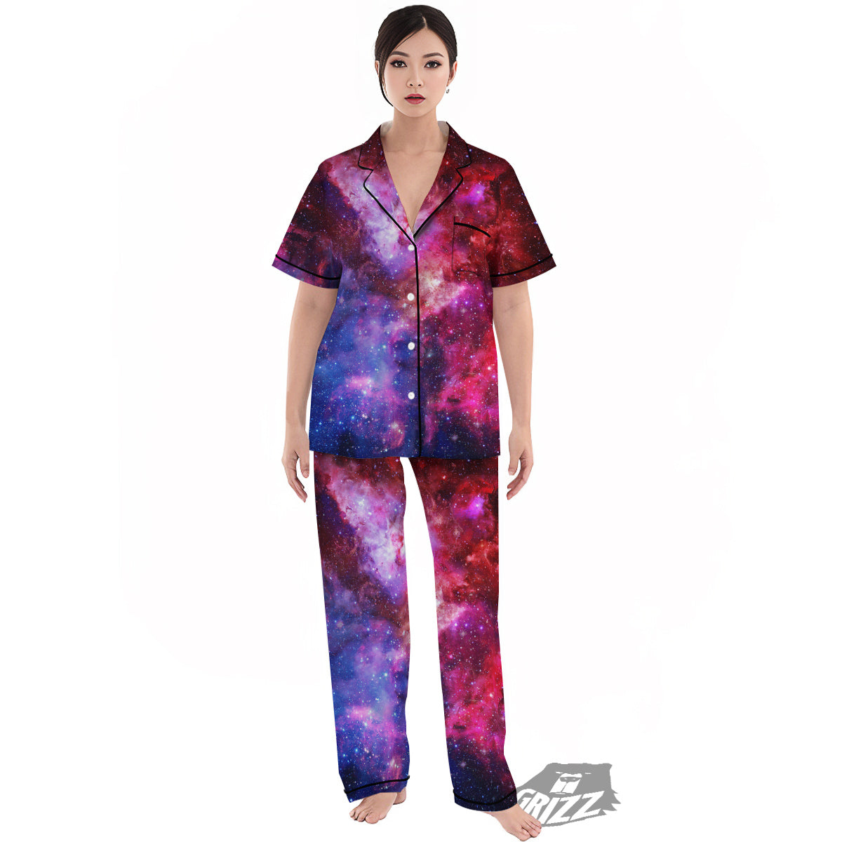 Galaxy Space Dark Purple Cosmos Print Women's Pajamas Set-grizzshop