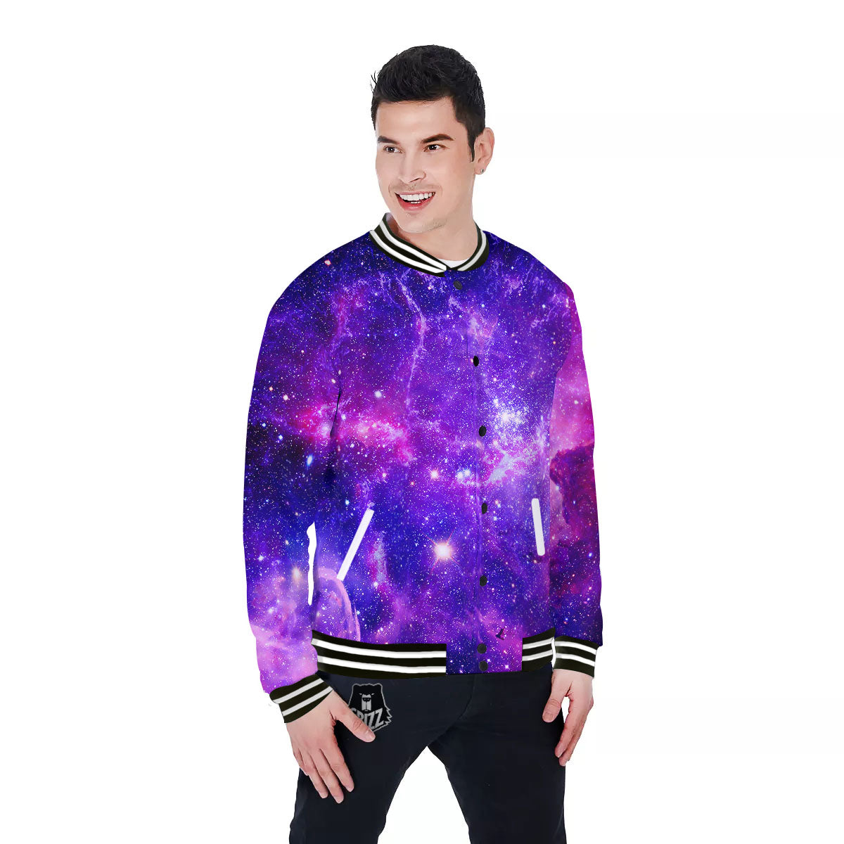 Galaxy Space Dark Purple Universe Print Baseball Jacket-grizzshop