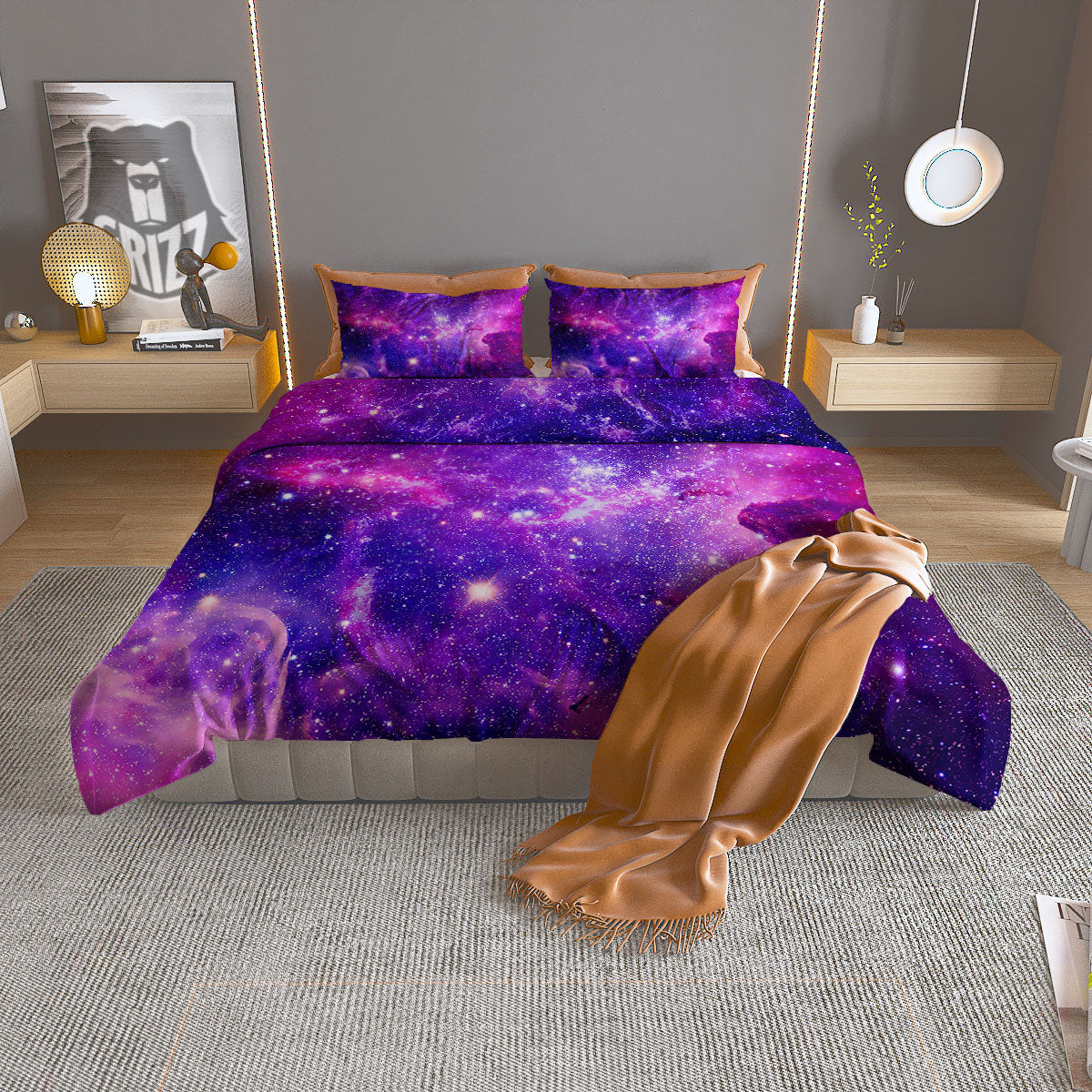 Galaxy Space Dark Purple Universe Print Duvet Cover Bedding Set