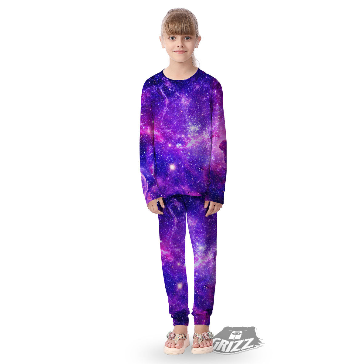 Galaxy Space Dark Purple Universe Print Kid's Pajamas-grizzshop