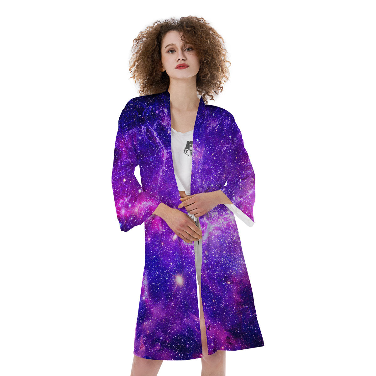 Galaxy Space Dark Purple Universe Print Kimono-grizzshop