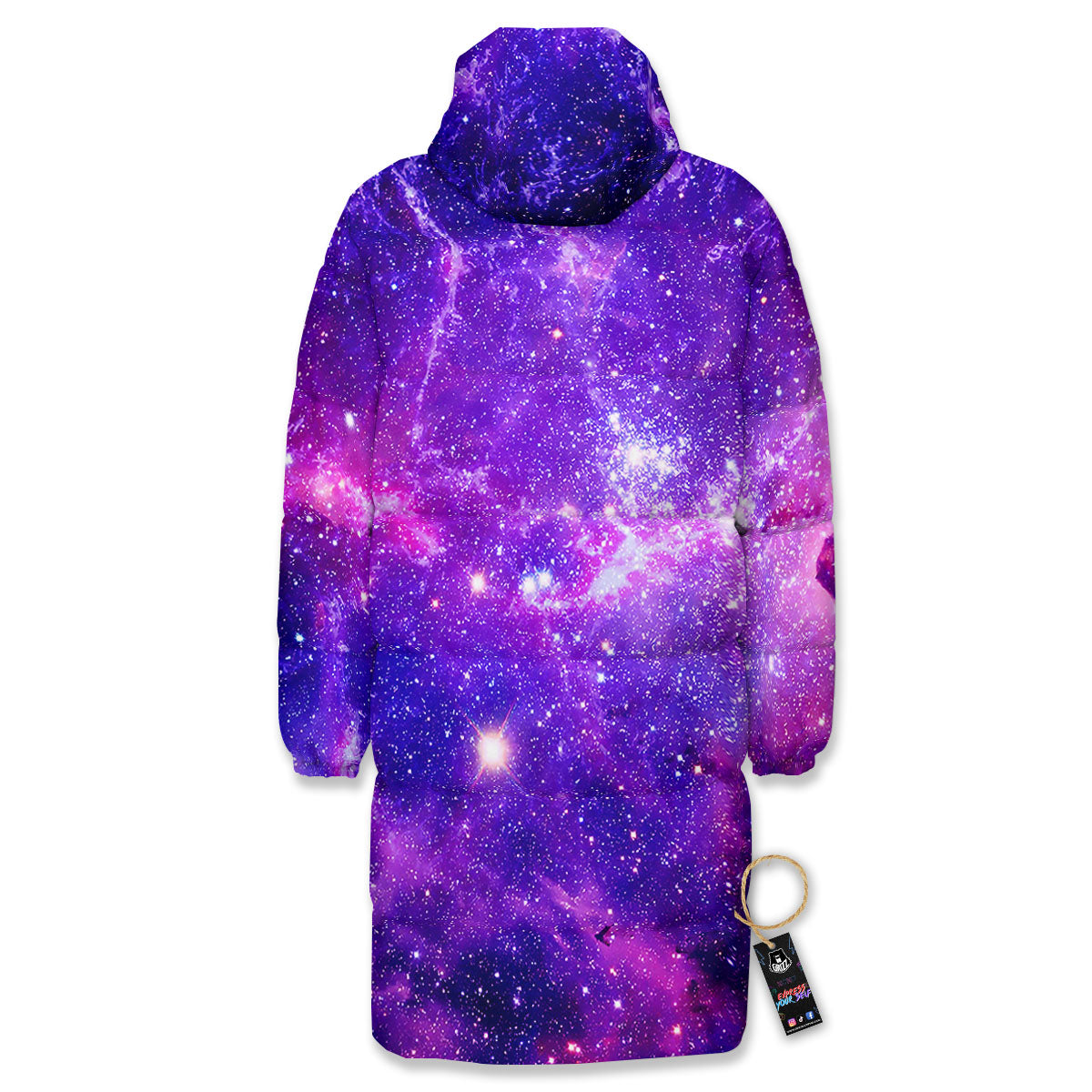 Galaxy Space Dark Purple Universe Print Long Down Jacket-grizzshop