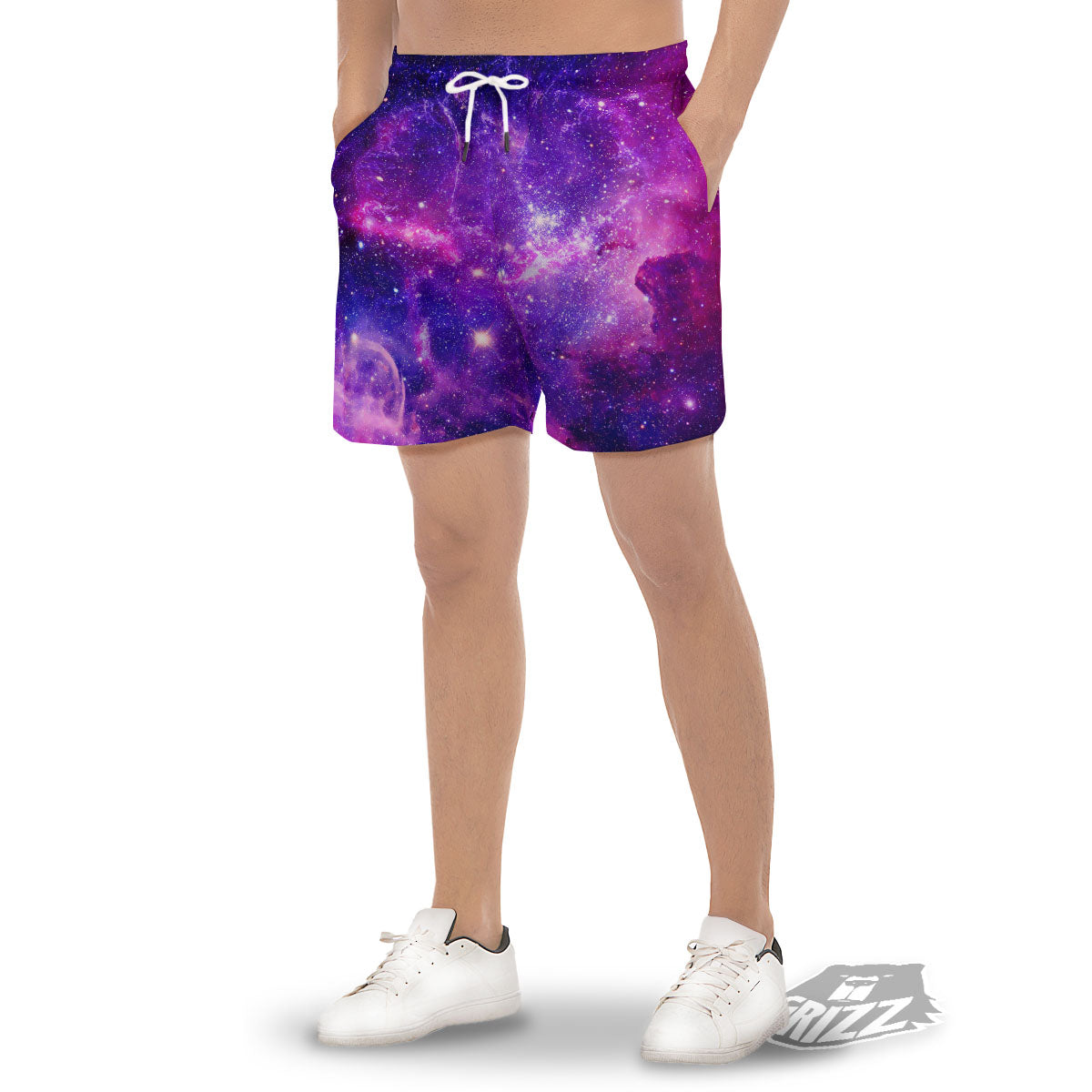 Galaxy Space Dark Purple Universe Print Men's Gym Shorts-grizzshop