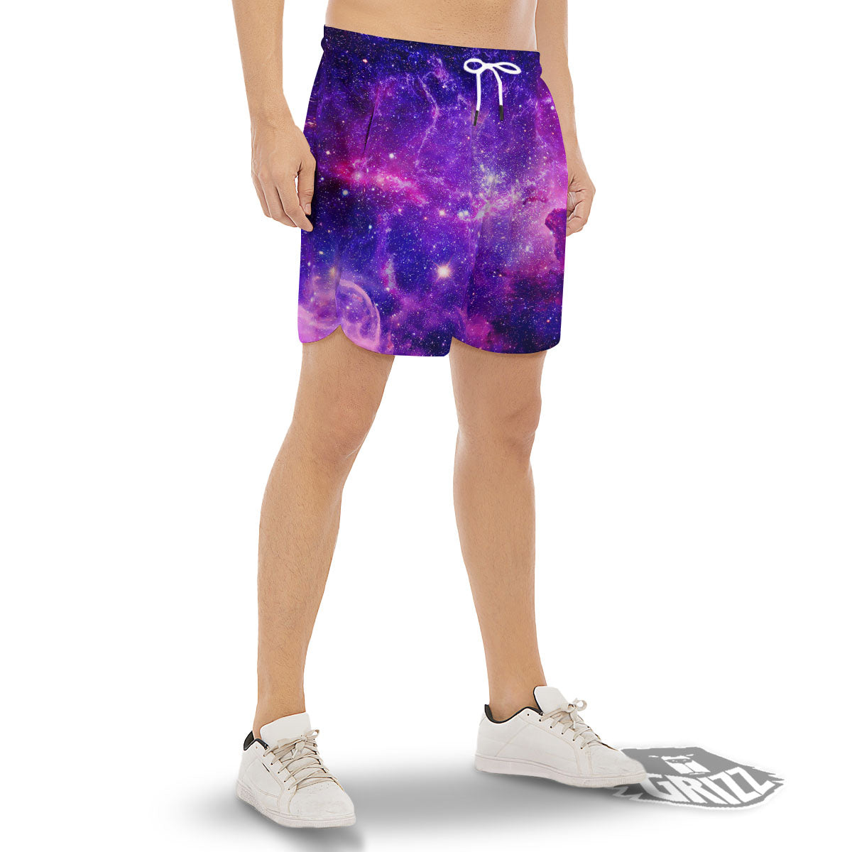 Galaxy Space Dark Purple Universe Print Men's Gym Shorts-grizzshop