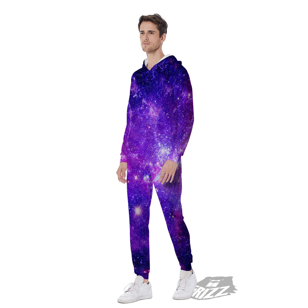 Galaxy Space Dark Purple Universe Print Men's Jumpsuit-grizzshop