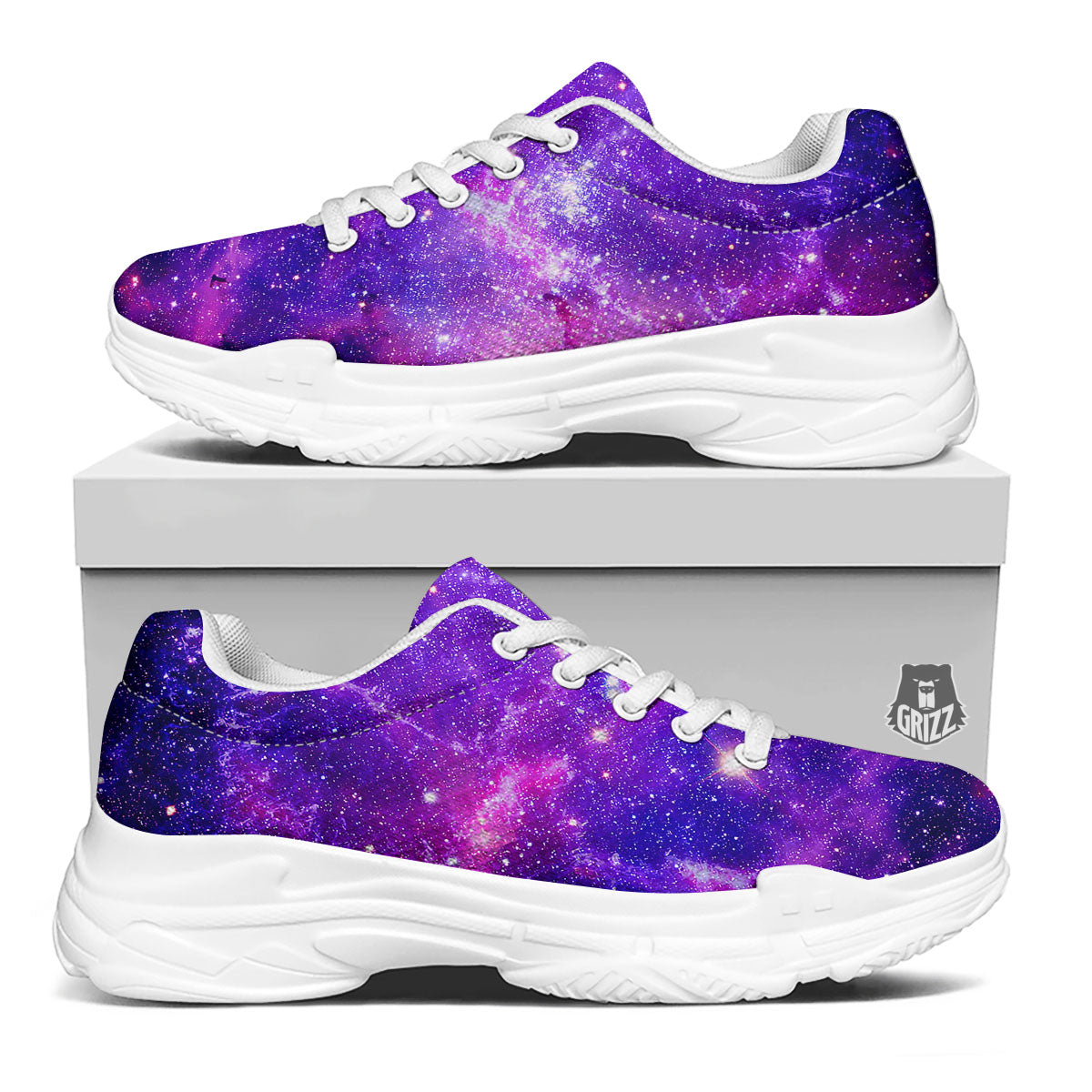 Galaxy Space Dark Purple Universe Print White Chunky Shoes-grizzshop