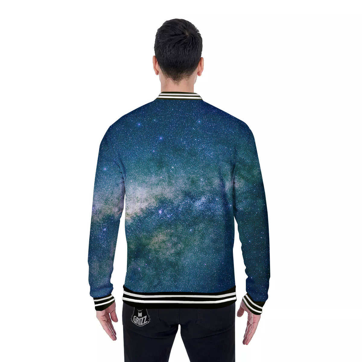 Galaxy Space Dark Teal Print Baseball Jacket-grizzshop