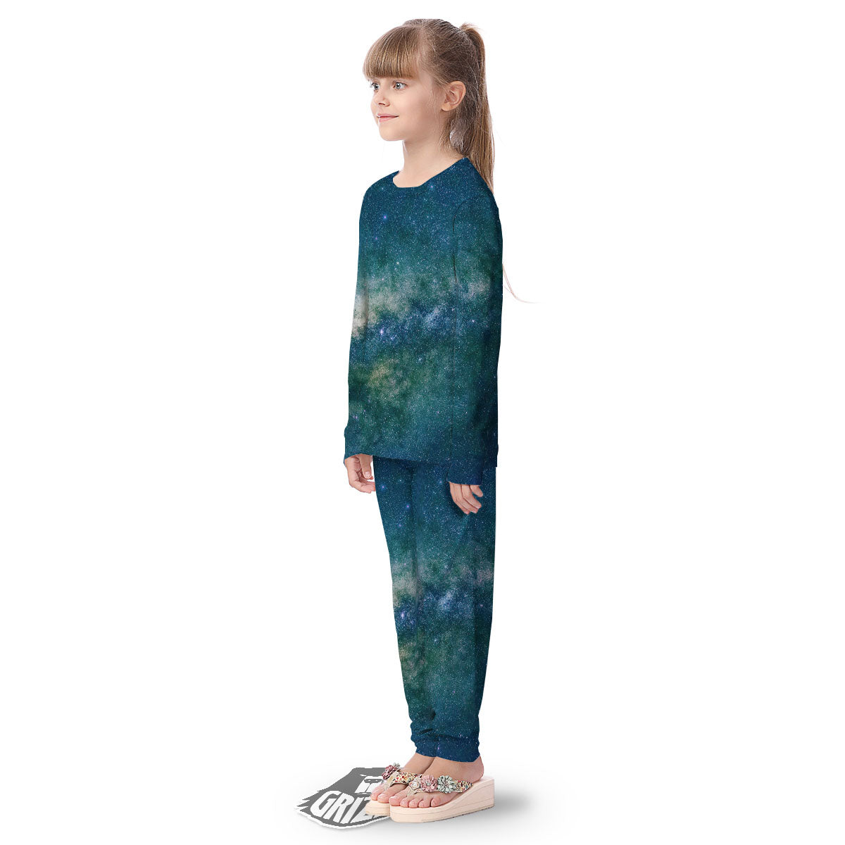 Galaxy Space Dark Teal Print Kid's Pajamas-grizzshop