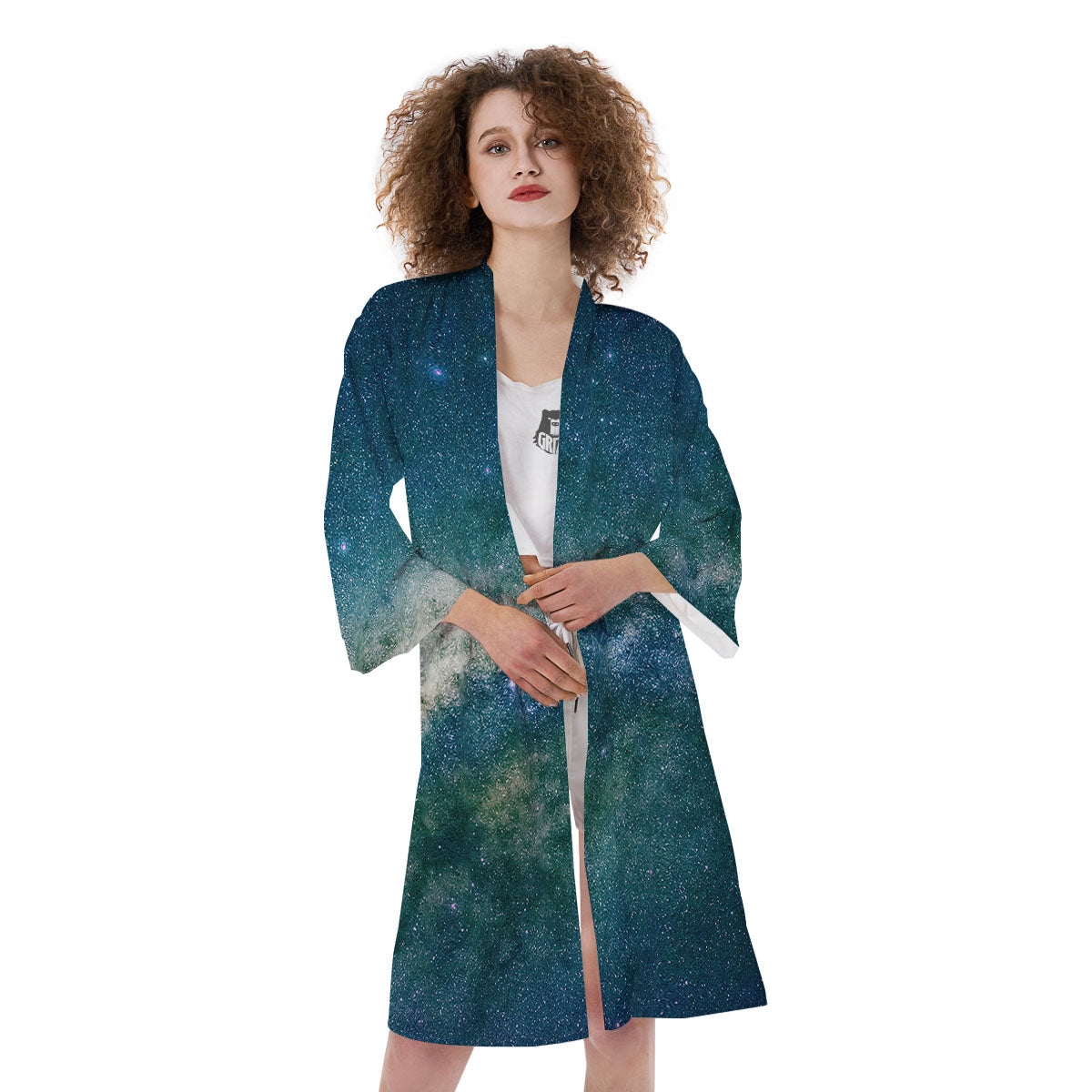 Galaxy Space Dark Teal Print Kimono-grizzshop