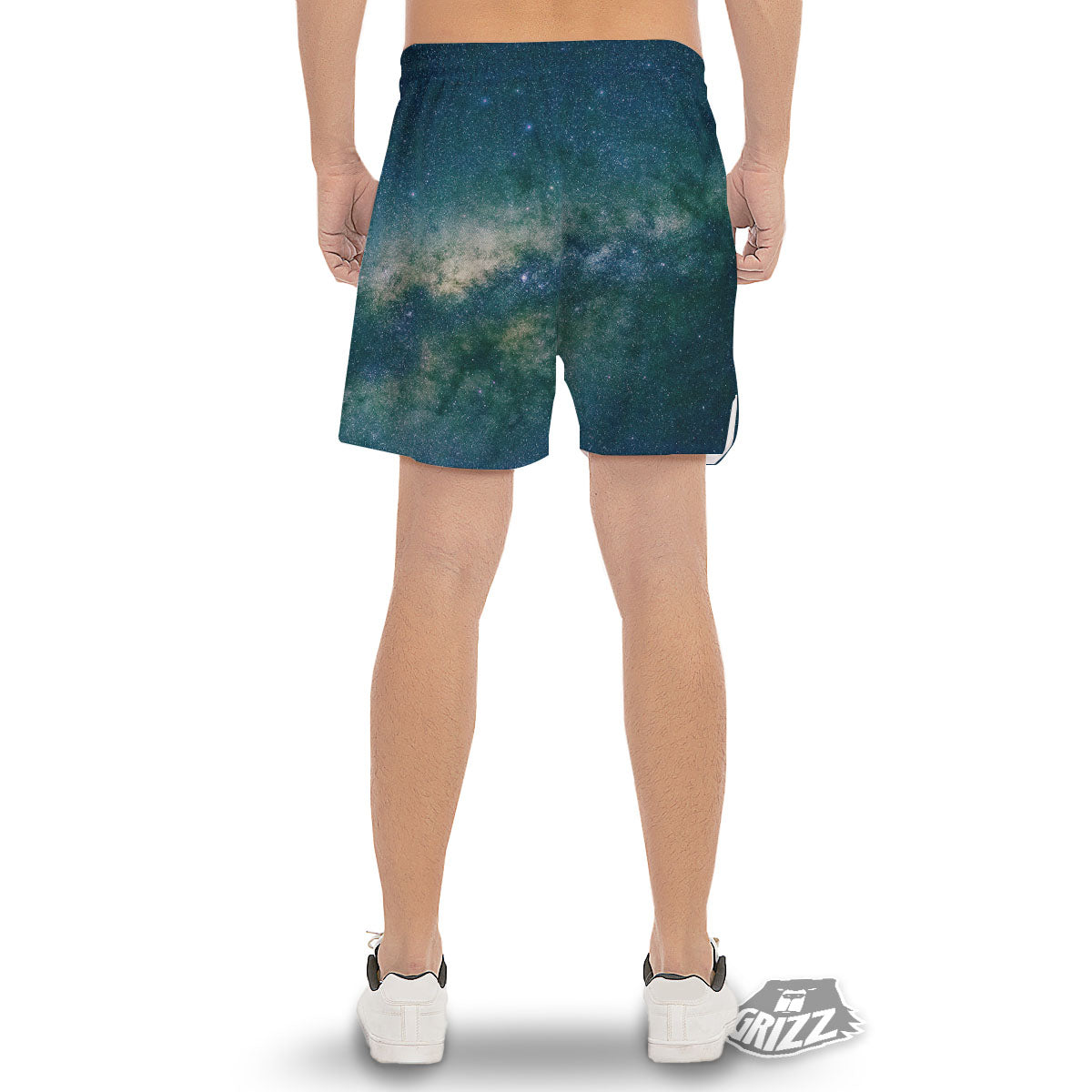 Galaxy Space Dark Teal Print Men's Gym Shorts-grizzshop