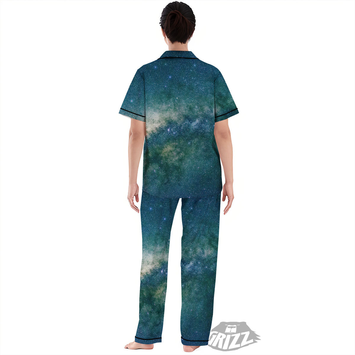 Galaxy Space Dark Teal Print Women's Pajamas Set-grizzshop