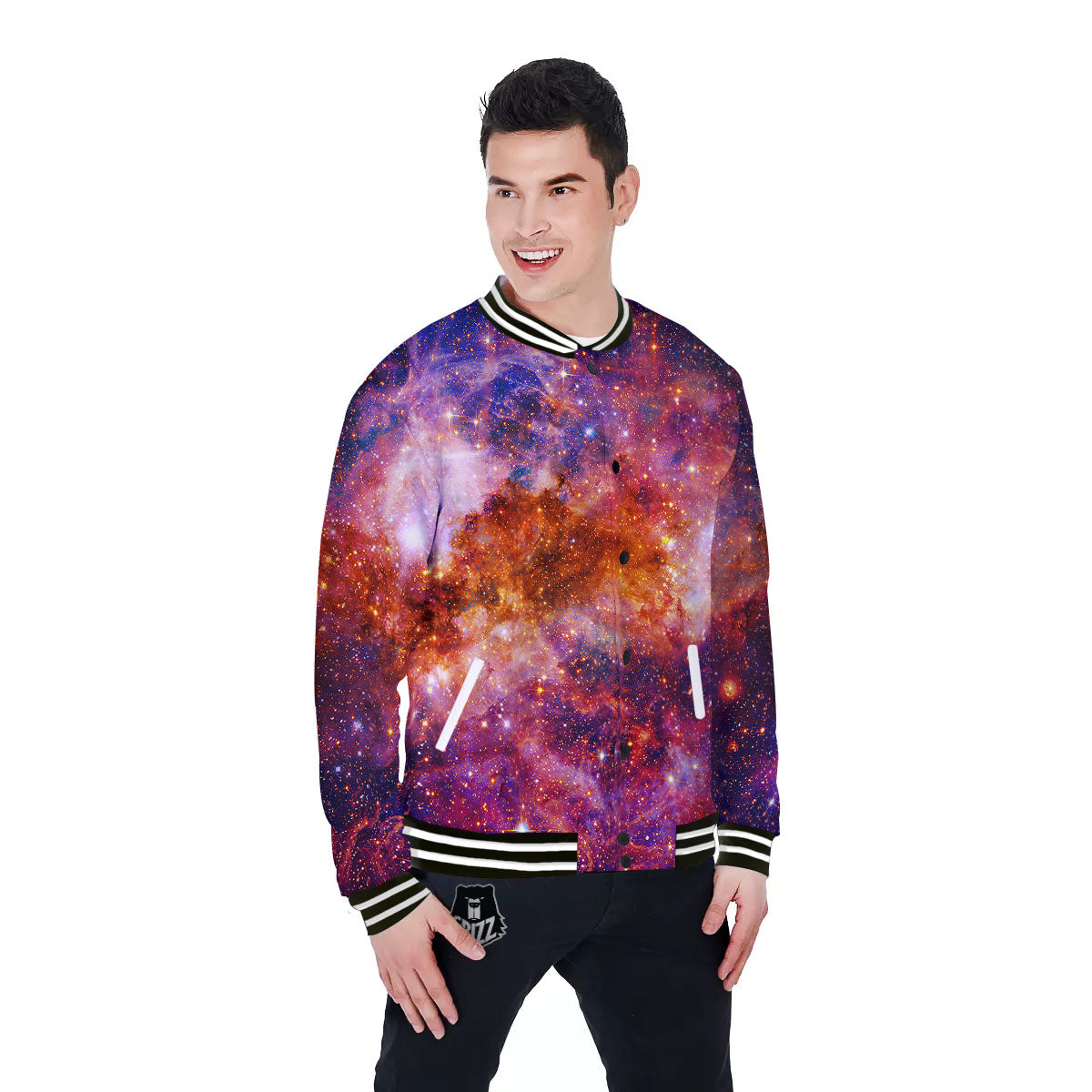 Galaxy Space Fiery Nebula Universe Print Baseball Jacket-grizzshop