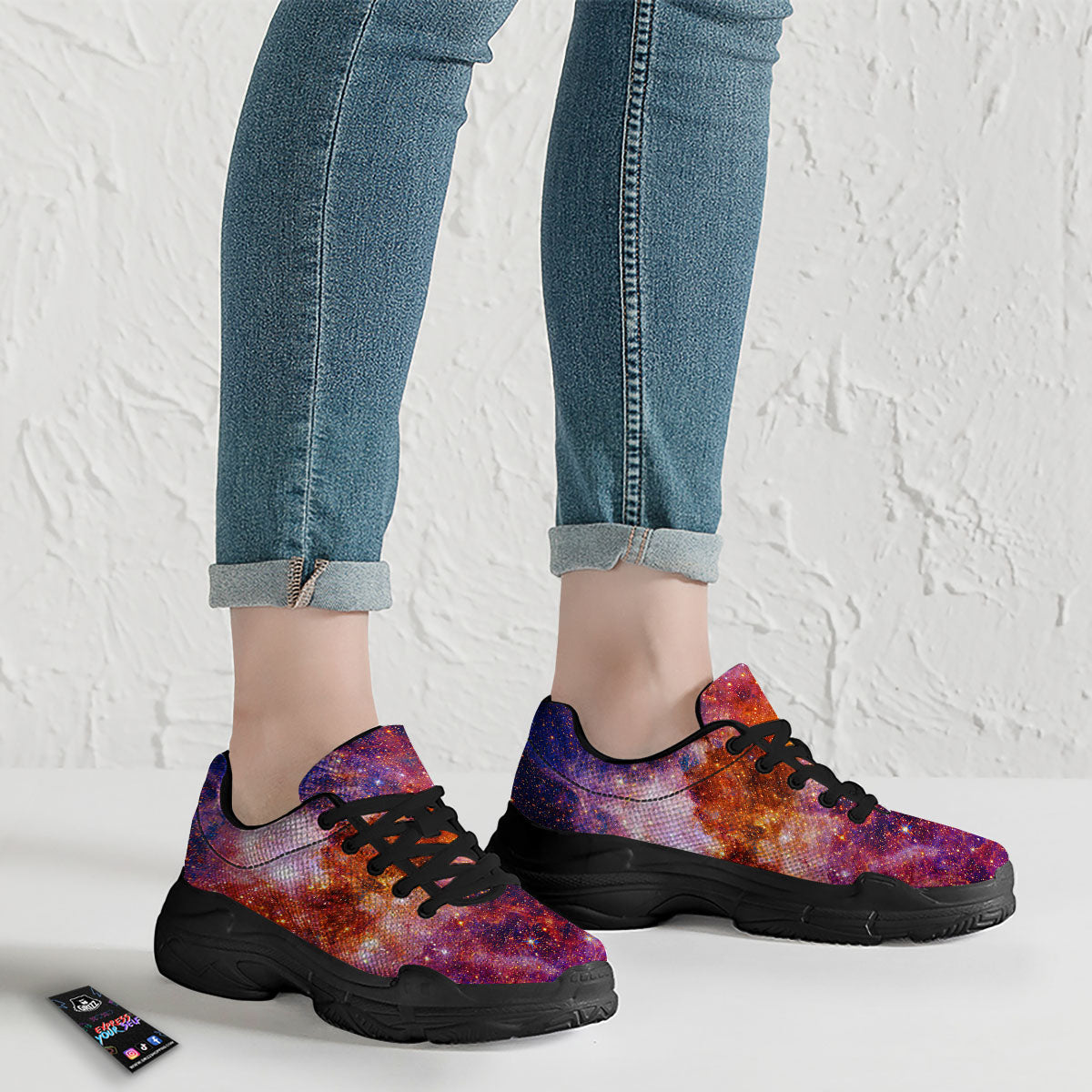 Galaxy Space Fiery Nebula Universe Print Black Chunky Shoes-grizzshop