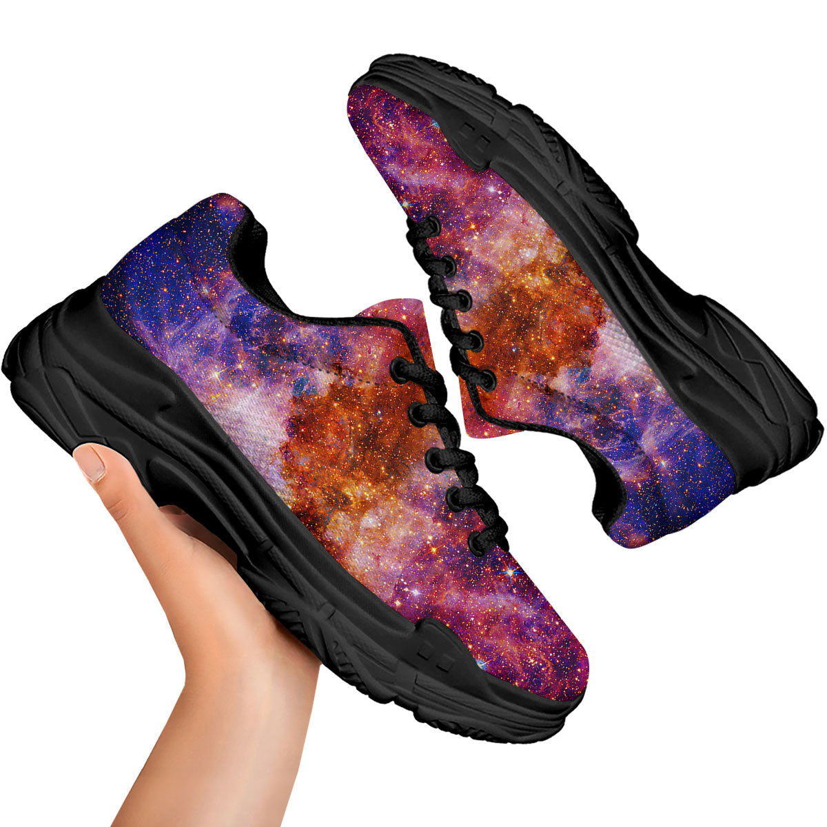 Galaxy Space Fiery Nebula Universe Print Black Chunky Shoes-grizzshop